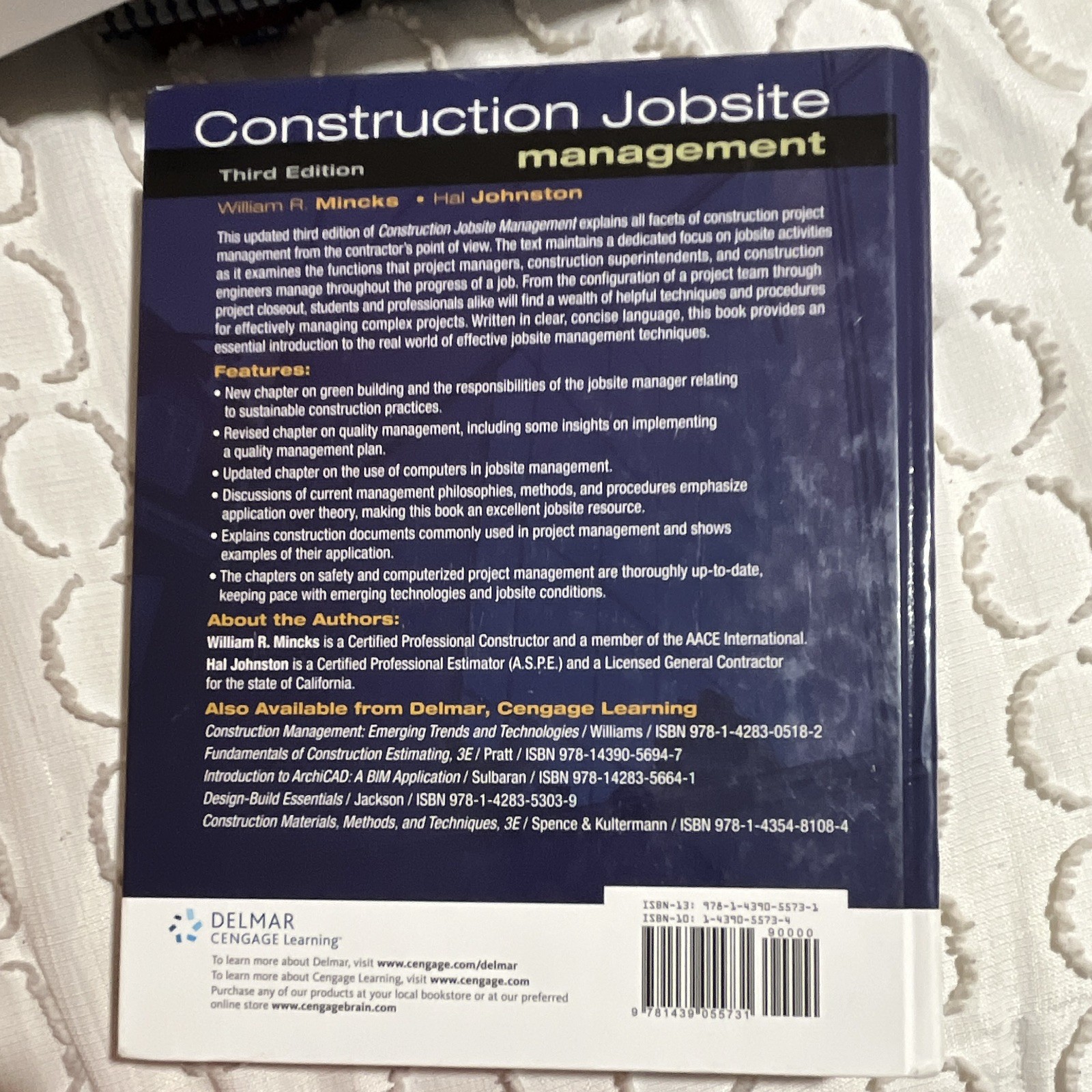 Delmar Cengage Learning Construction Jobsite Management 3rd Ed HC 2004 Mincks