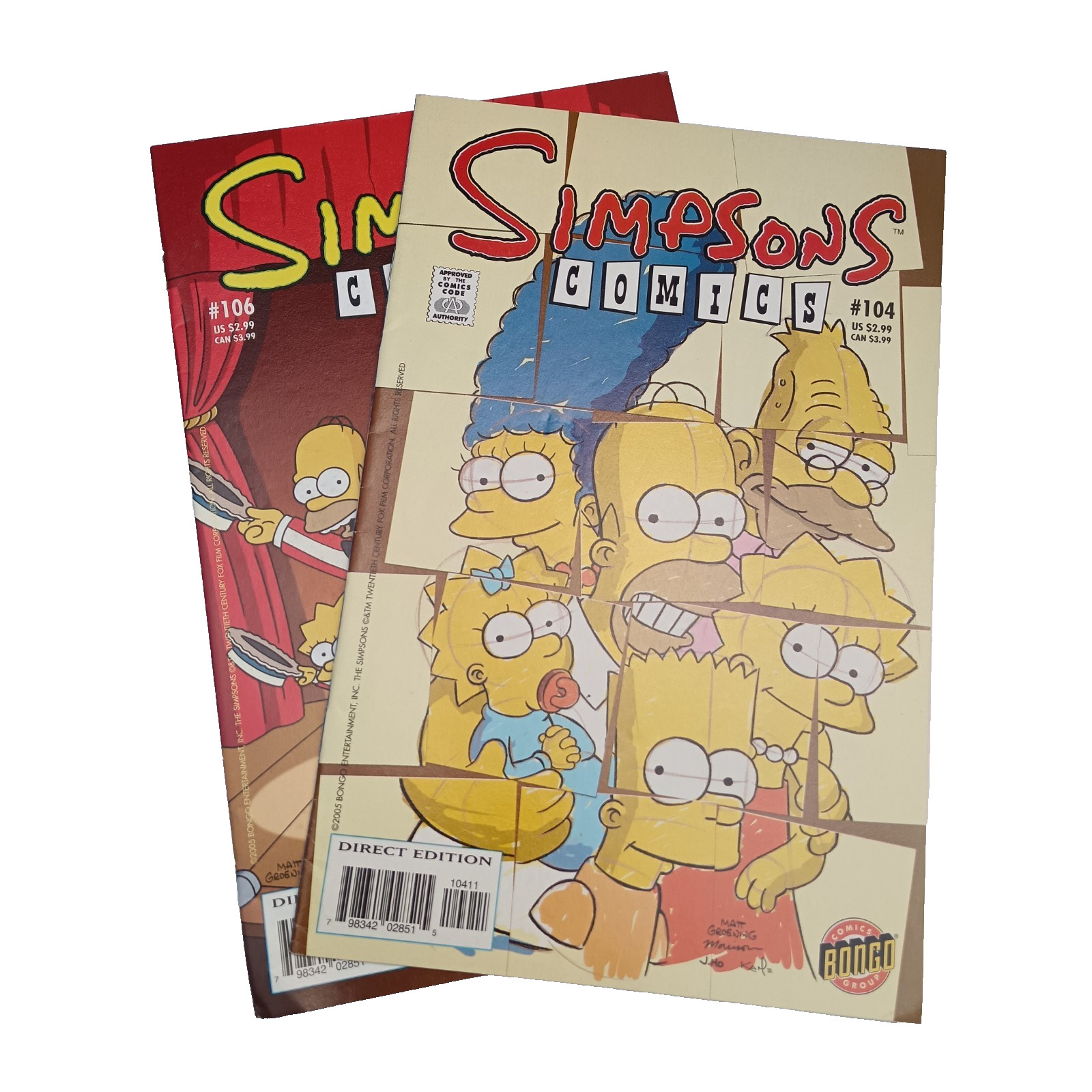 Simpsons Comics Bundle x2 Issues #104 & #106 Bongo Comics Direct Edition