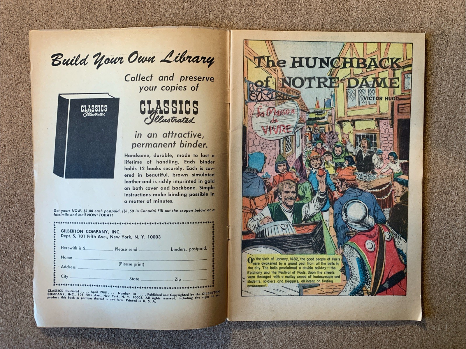 Classics Illustrated #18 The Hunchback Of Notre Dame FN 1966, 48 pages