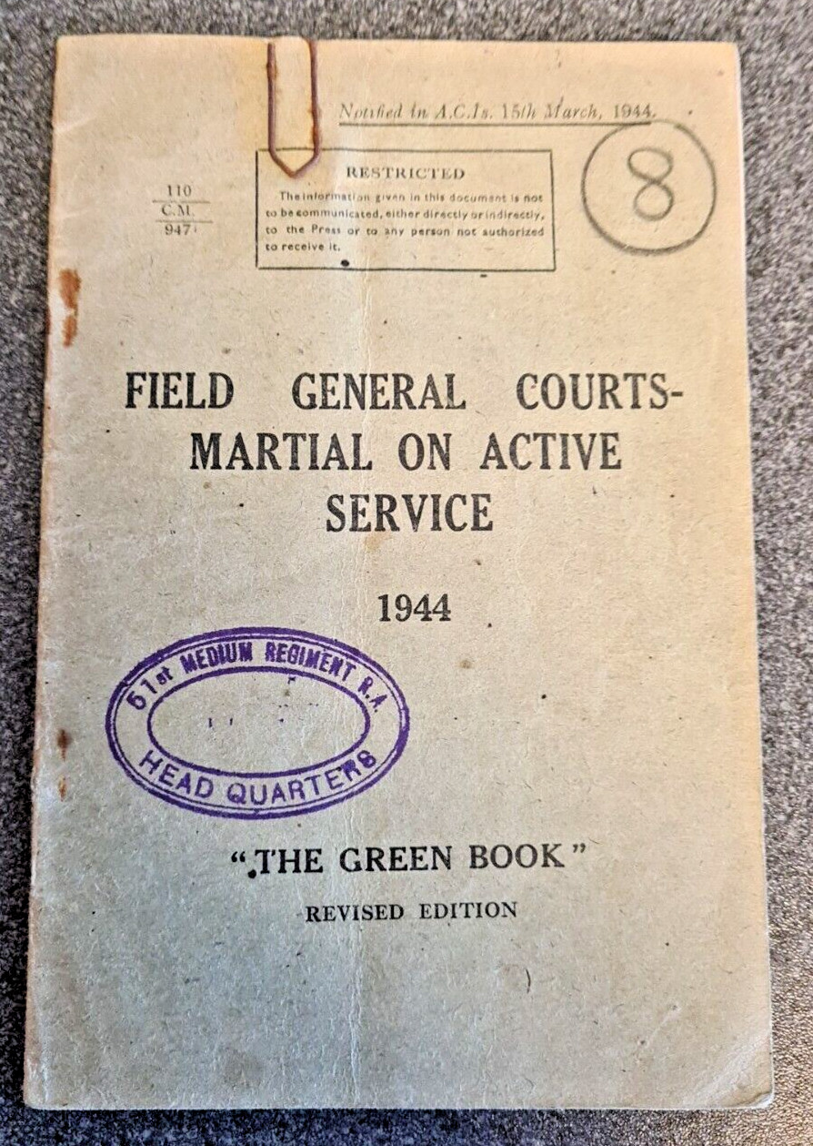 Field General Courts-Martial on Active Service 1944 “The Green Book” Very Rare