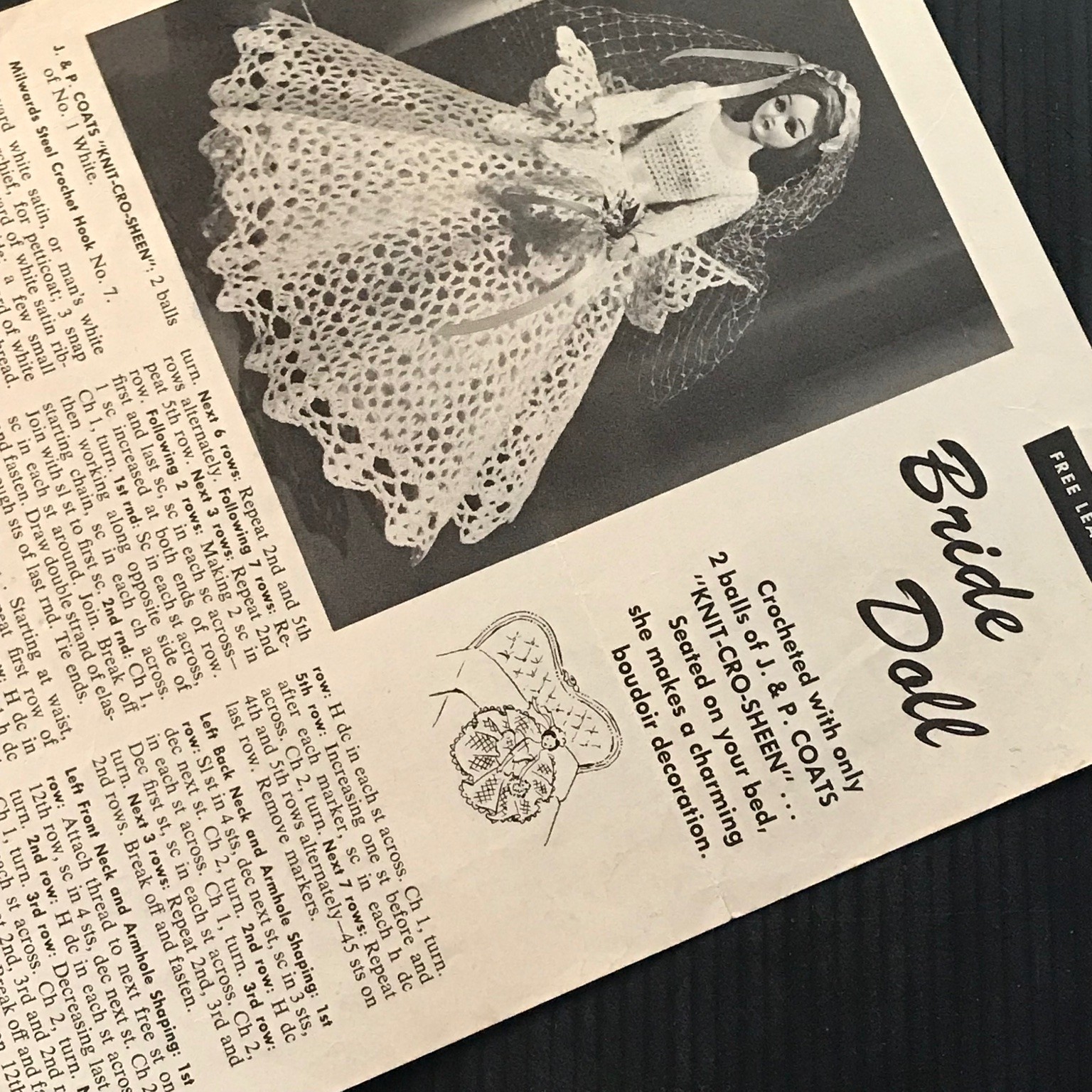 Bride Doll Crochet Pattern Leaflet C.843 J. & P. Coats Vintage