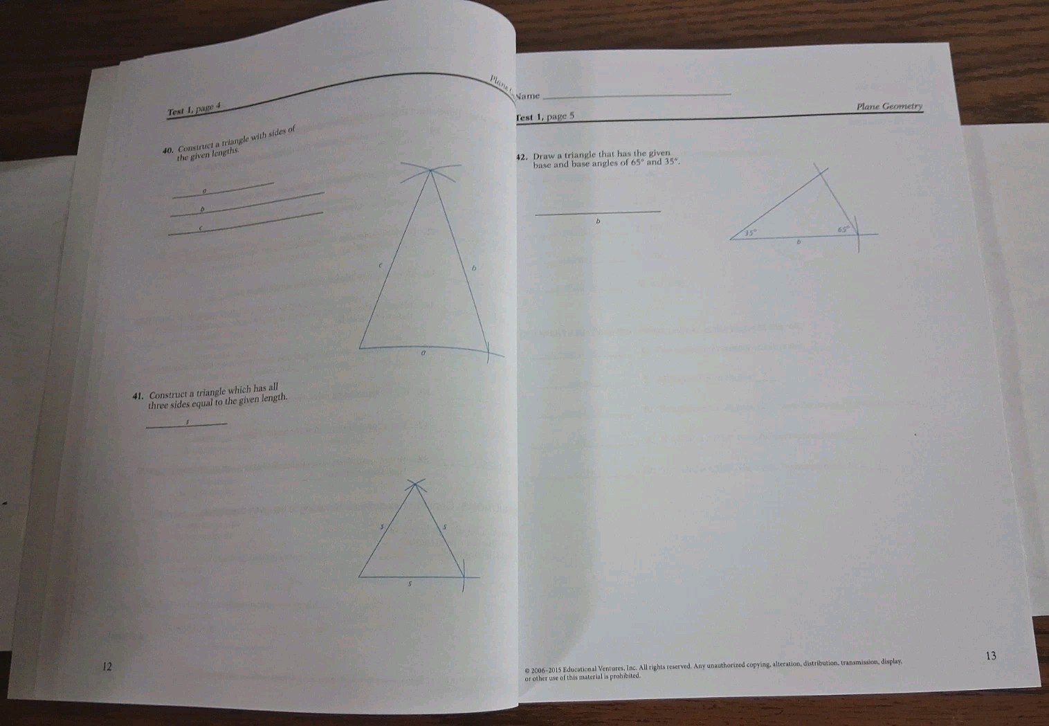 3 New Books(Only) Plane Geometry. Tests/Quiz/Veto & Student Practice Exereises.