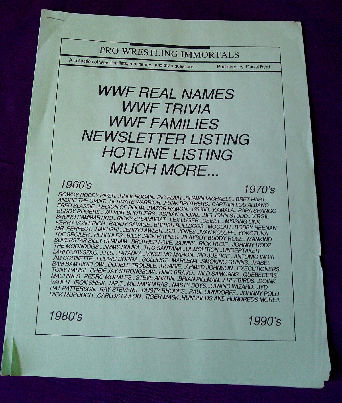 Pro Wrestling Immortals Fanzine Newsletter (1996) 34 Pages w/ Real Names Trivia!