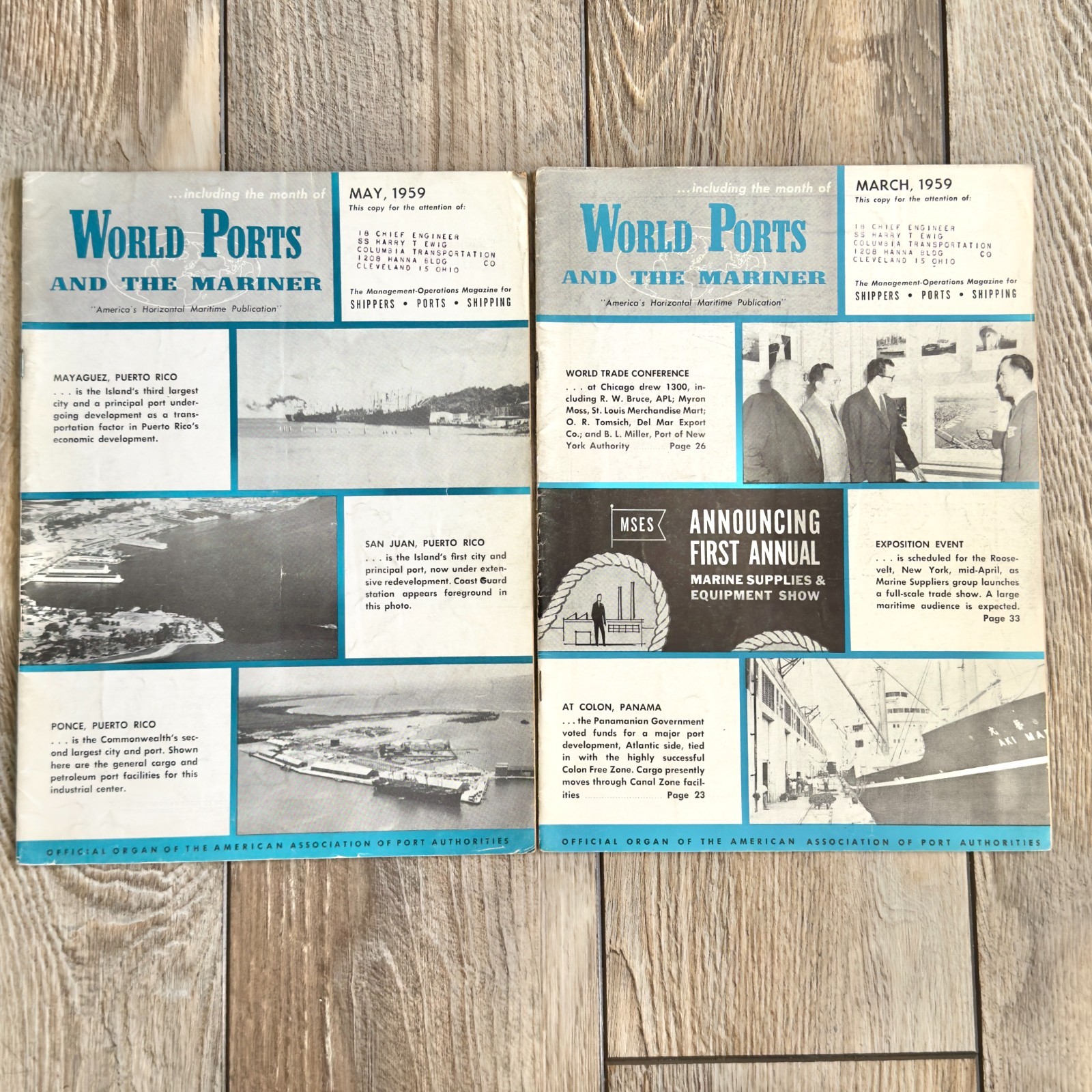 World Ports And The Mariner Shippers Magazine Lot Of 2 Mobile Maritime Ad 1959