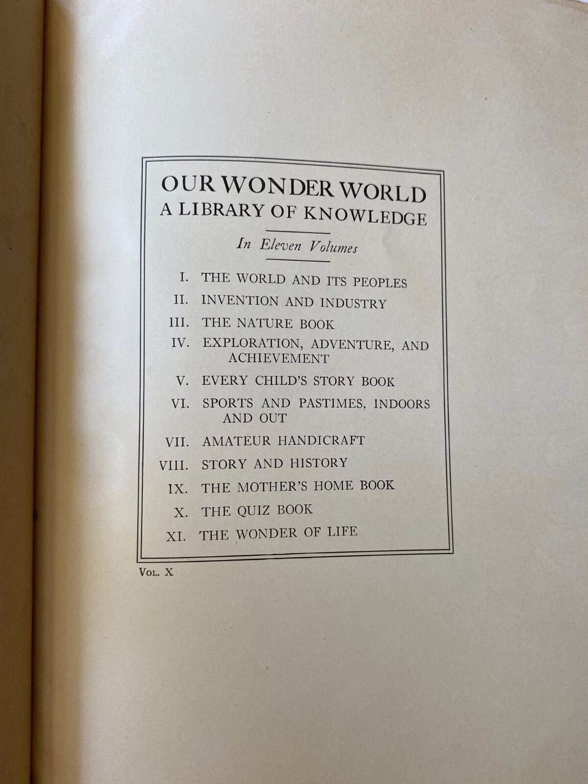 Antique Our Wonder World Vol. X The Quiz Book 1926 Leather Bound Illustrated