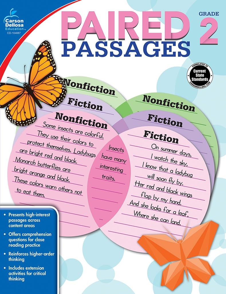 Carson Dellosa Paired Passages Reading Comprehension 2nd Grade Workbook, Fic…