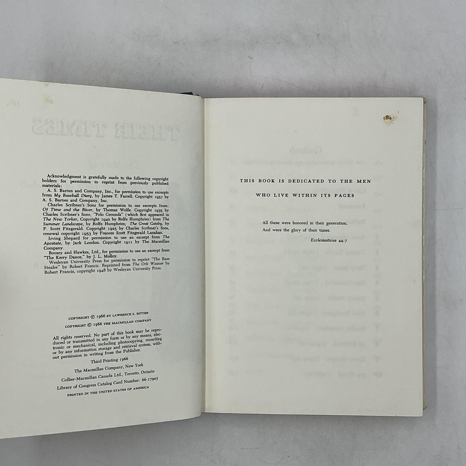 THE GLORY OF THEIR TIMES Lawrence S. Ritter 1966 Hardcover The Macmillan Company
