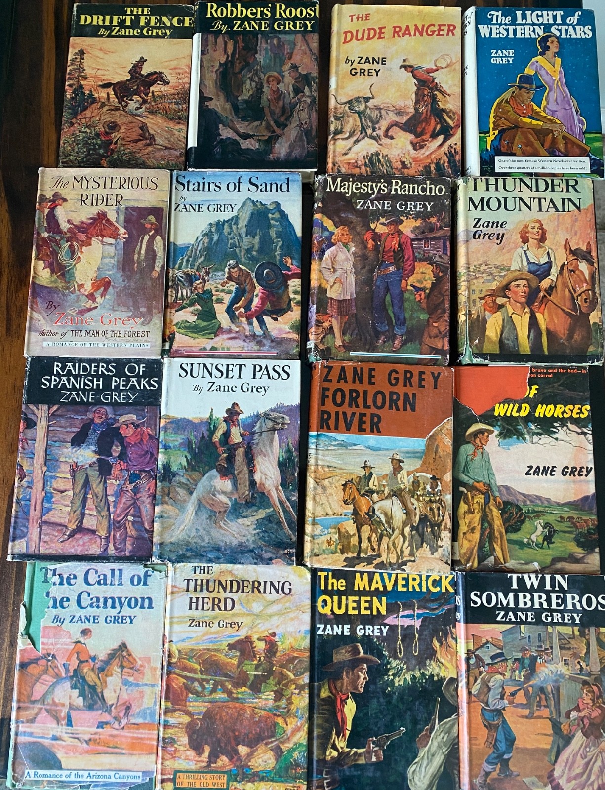 16 Vintage Zane Grey hardcover books w dust jackets (1920’s -1950’s)