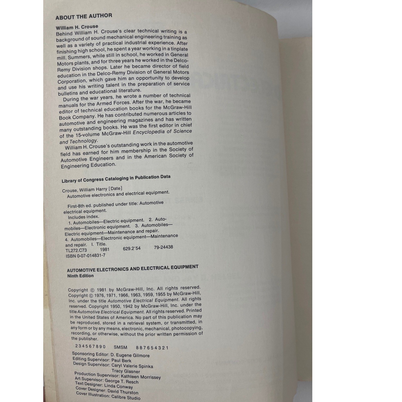Automotive Electronics and Electrical Equipment 9th Ed William Crouse 1981