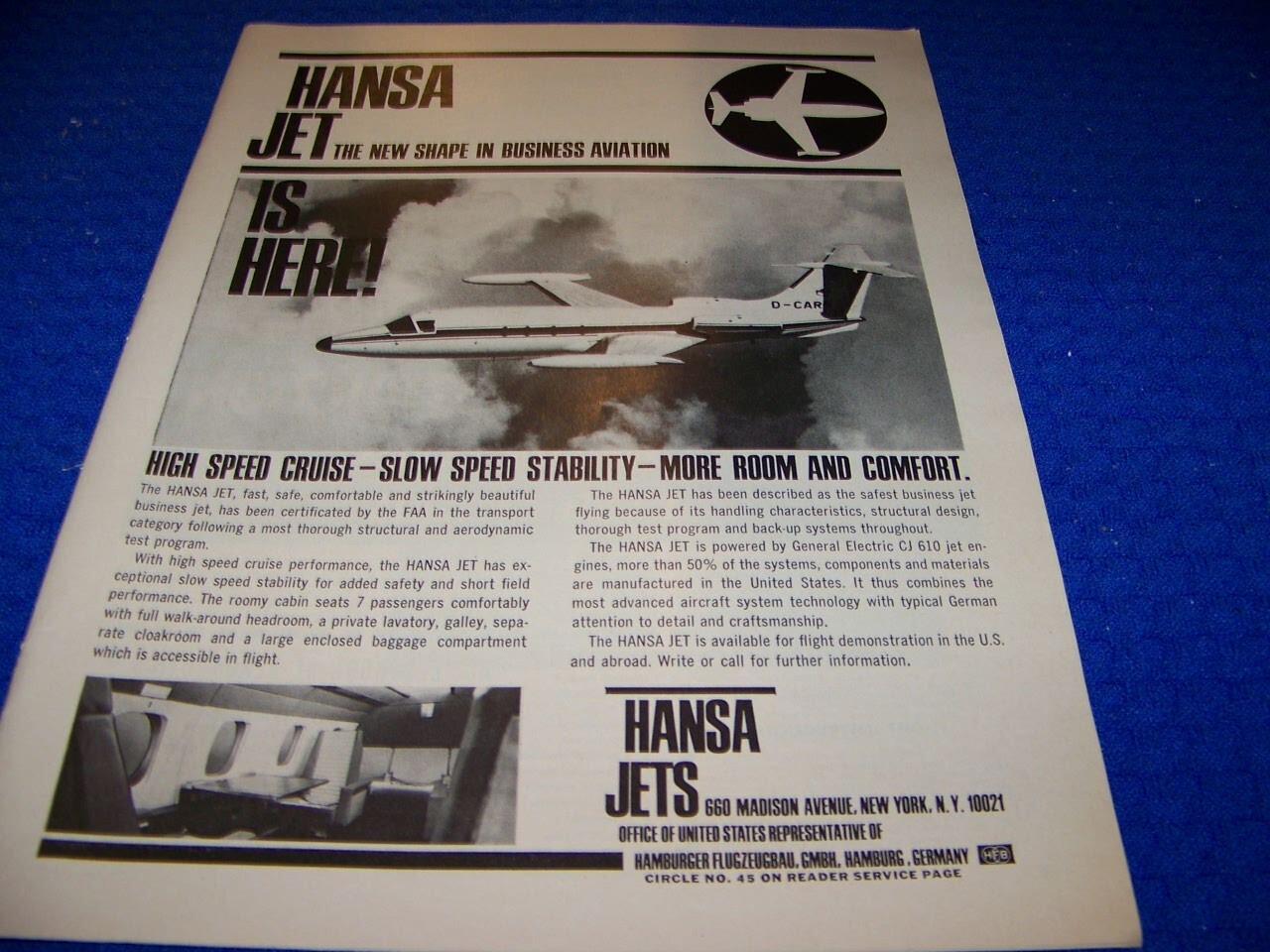 1967 HANSA JET “THE NEW SHAPE IN BUSINESS AVIATION..”..1-PAGE SALES AD..(347LL)