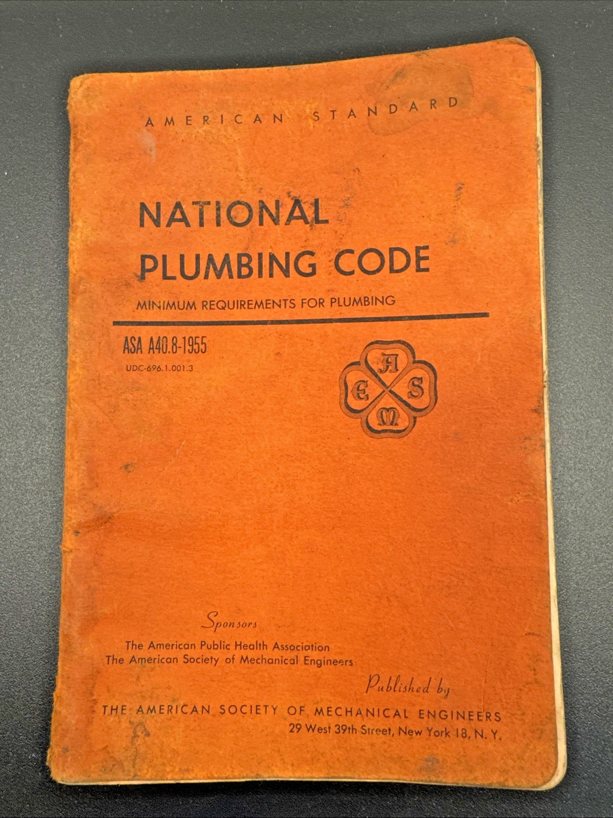 VTG 1955 National Plumbing Code Book ASA A40.8-1955 SC 174 Pages Illustrated