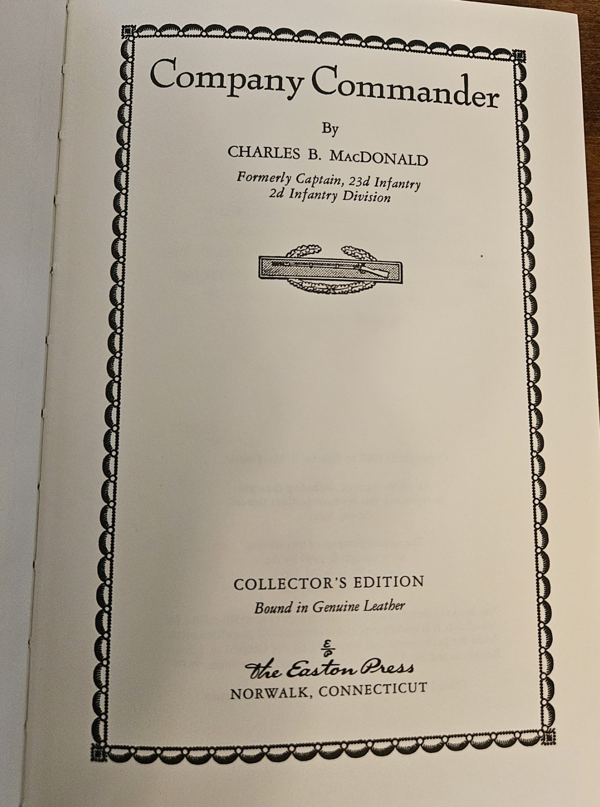 Easton Press Company Commander Charles B. MacDonald FINE