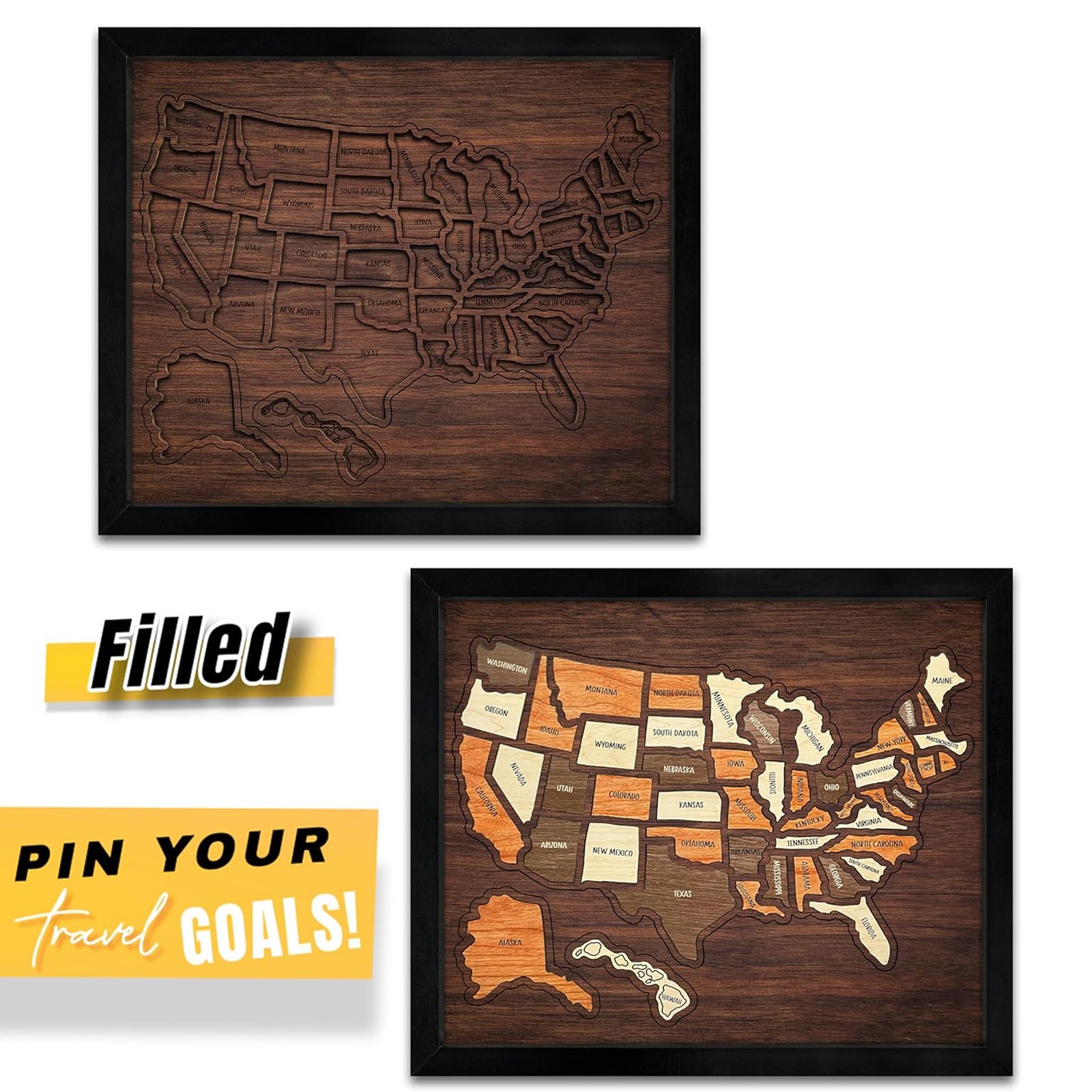 12x10inch Travel Map,Wooden USA Map Puzzle,Perfect For Couples and Families Gift