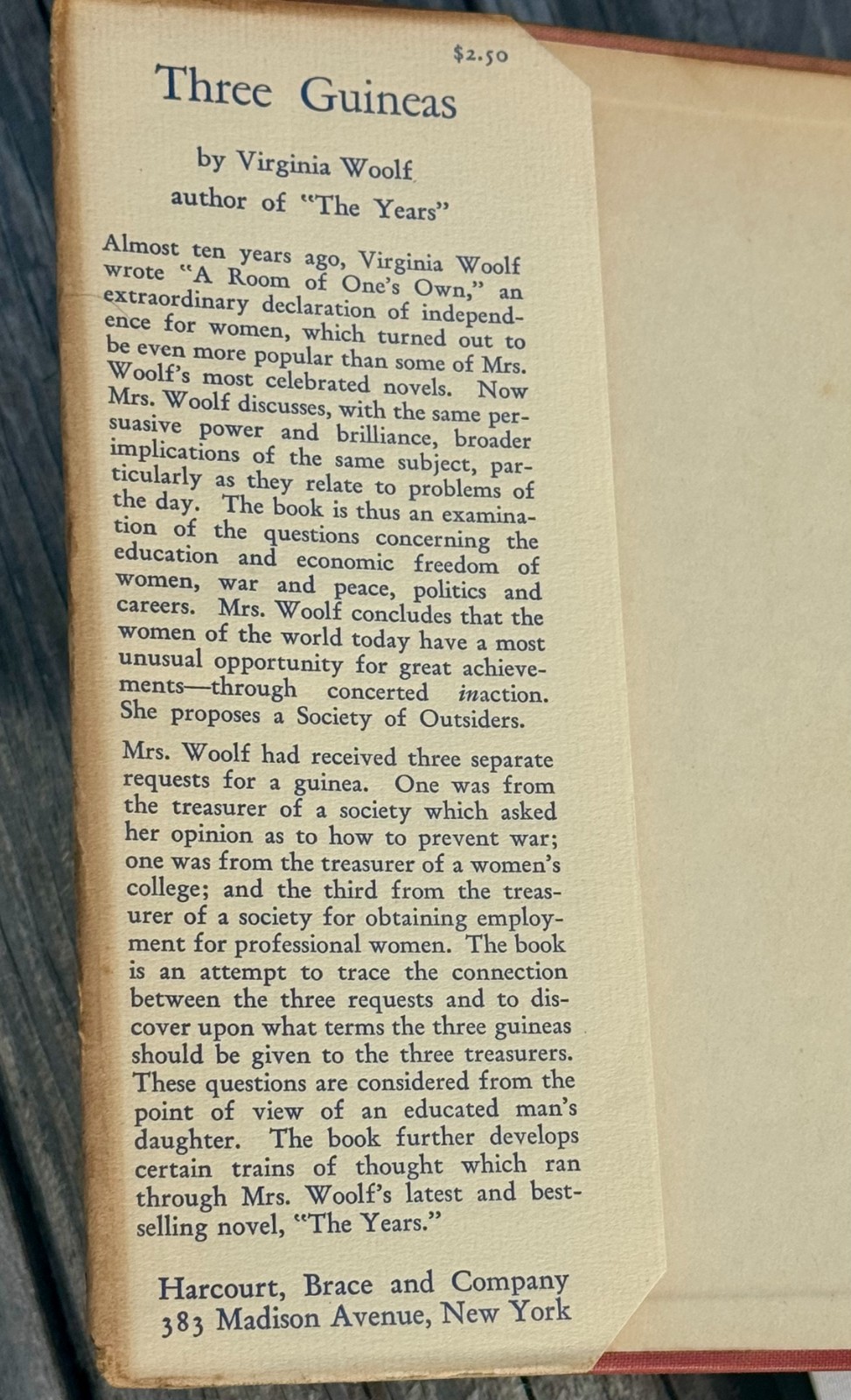 Virginia Woolf Three Guineas 1938 First American Edition Harcourt Brace Original
