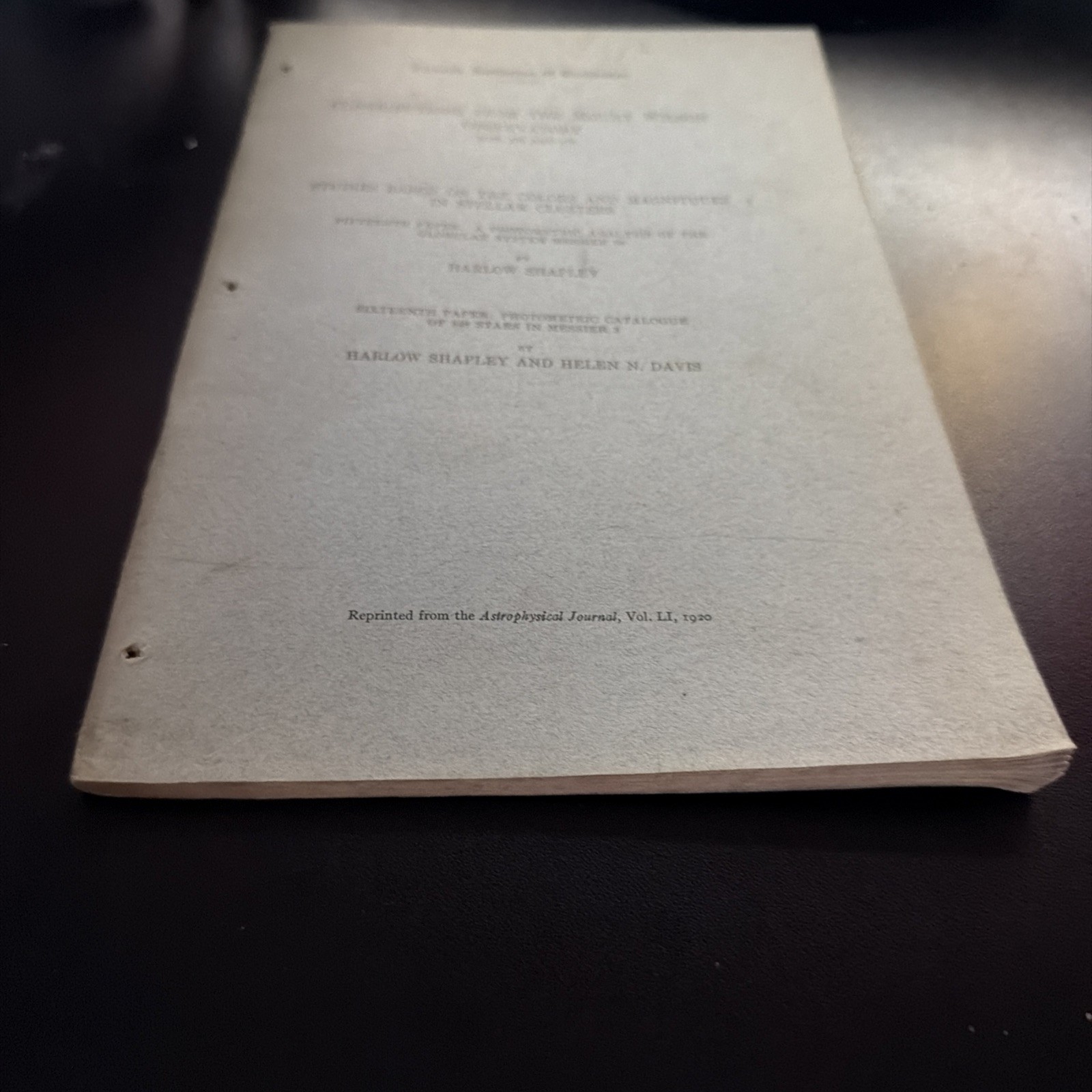 1920 Contributions From Mount Wilson Observatory Colors & Magnitudes Booklet