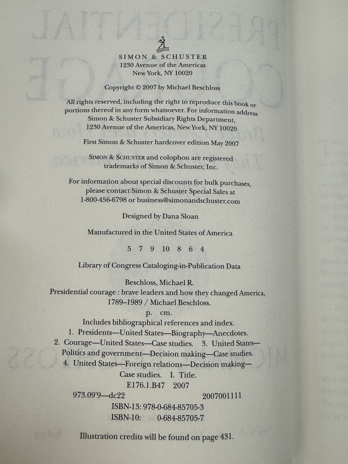 Presidential Courage 1789-1989 By Michael Beschloss SIGNED First Edition w/ DJ