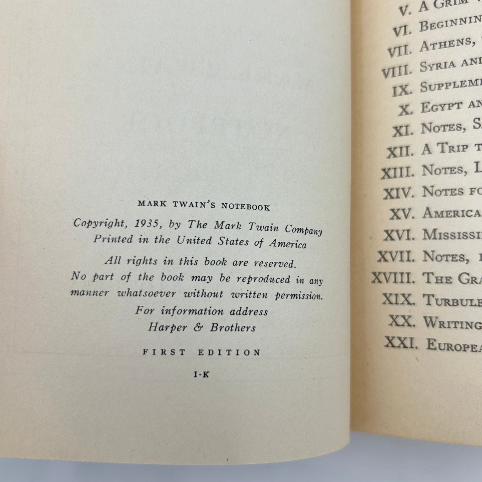 Mark Twain’s Notebook First Edition 1935 Harper & Brothers Classic Nonfiction