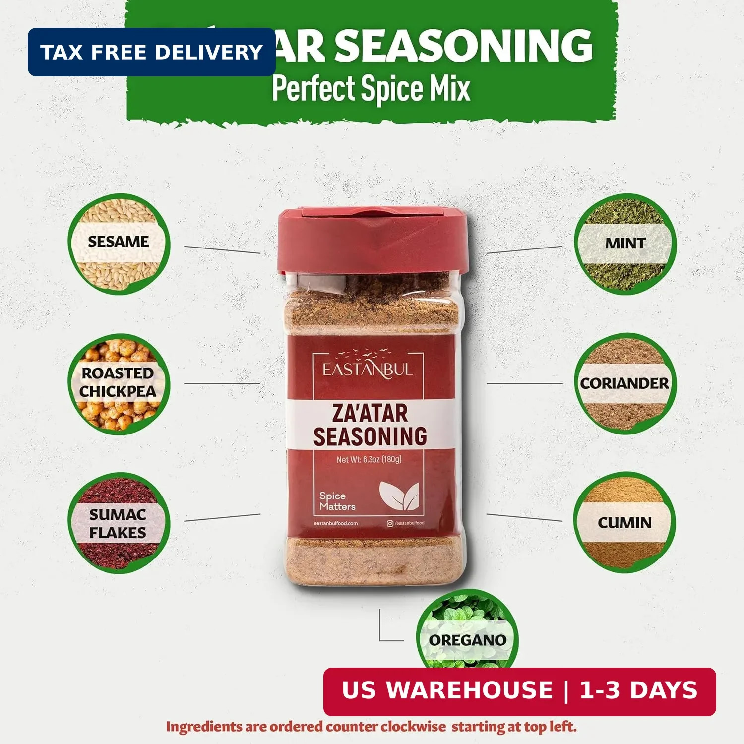 Eastanbul Zaatar Seasoning, 6.3oz, Za’atar, Zaatar Spice from Middle Eastern Spi