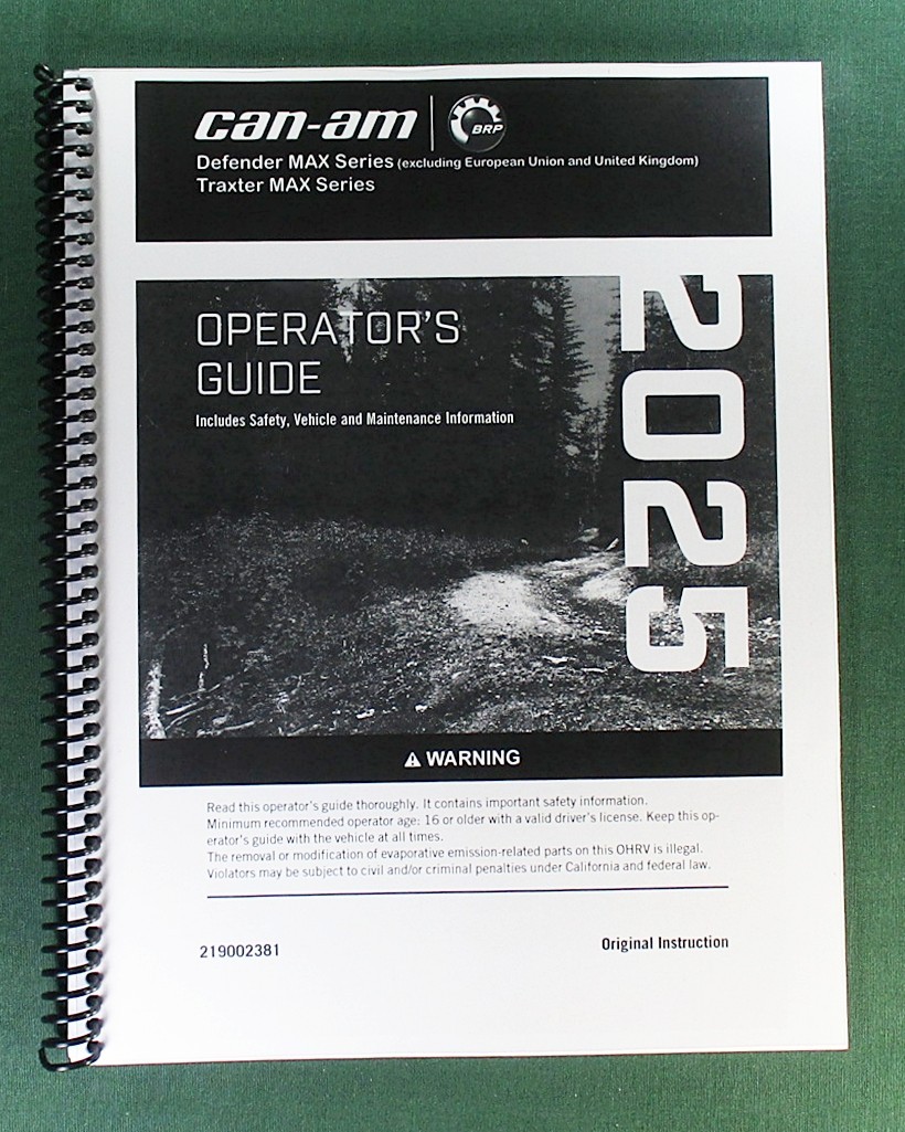 2025 Can-Am Defender MAX XT HD10 Owner’s Manual: 260 Pages & Protective Covers!