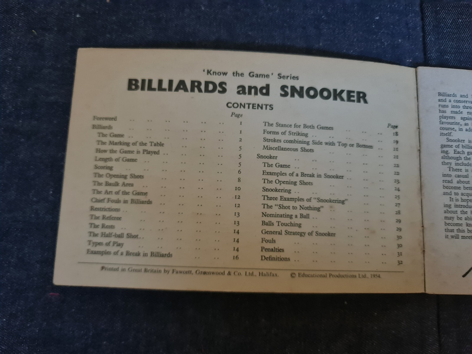 “Know the Game: Billiards & Snooker” (1959) Vintage Rules Booklet
