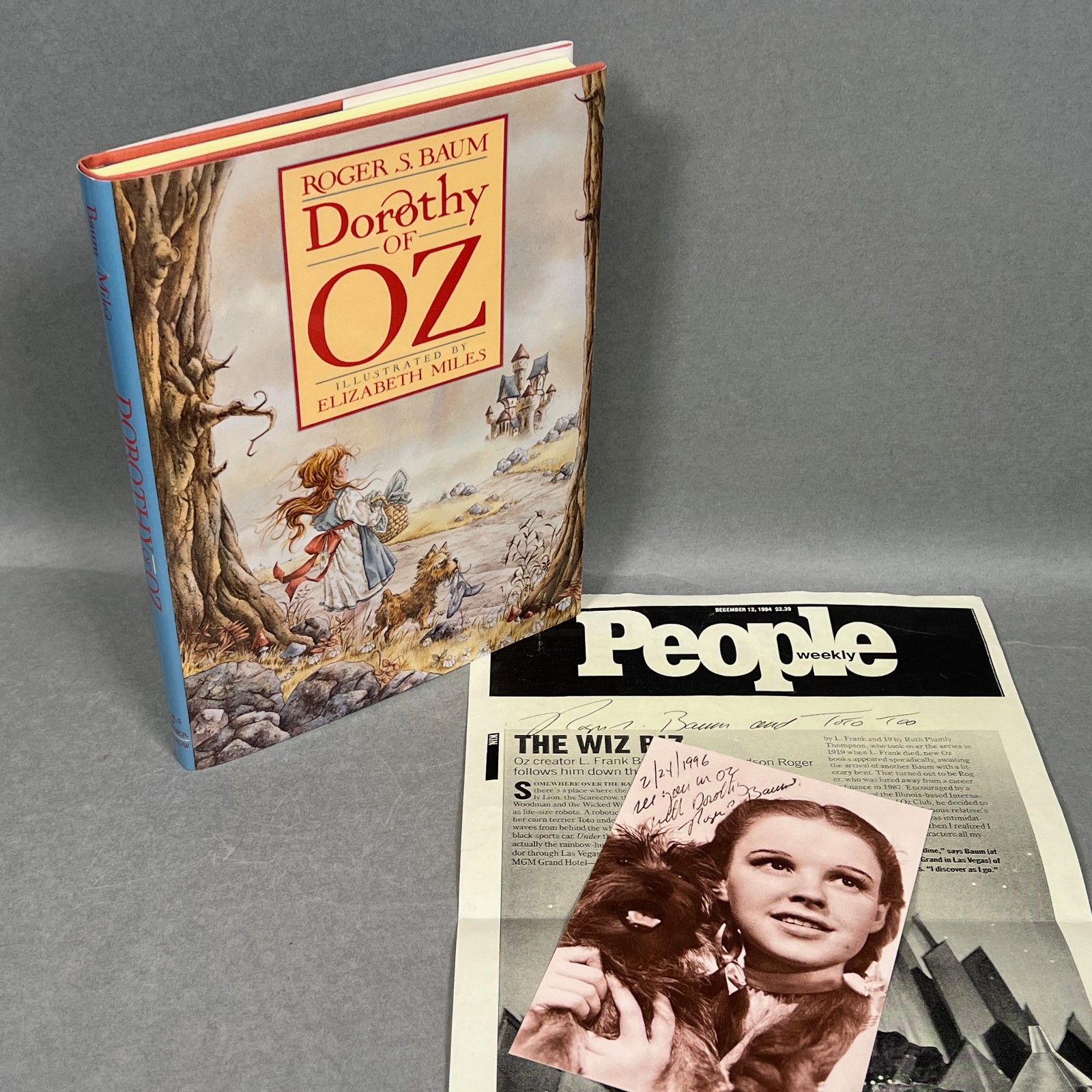 3x SIGNED Roger S. Baum Dorothy of Oz Book, Postcard, Paper All 3 Signed Toto