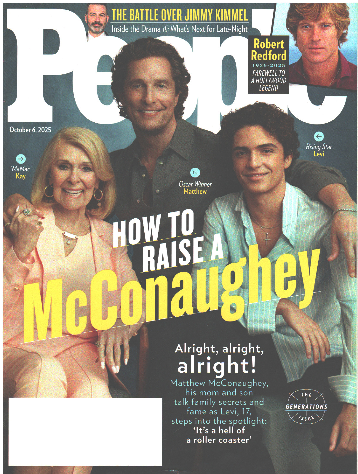 PEOPLE Magazine October 6 2025 The McConaugheys Robert Redford Jimmy Kimmel