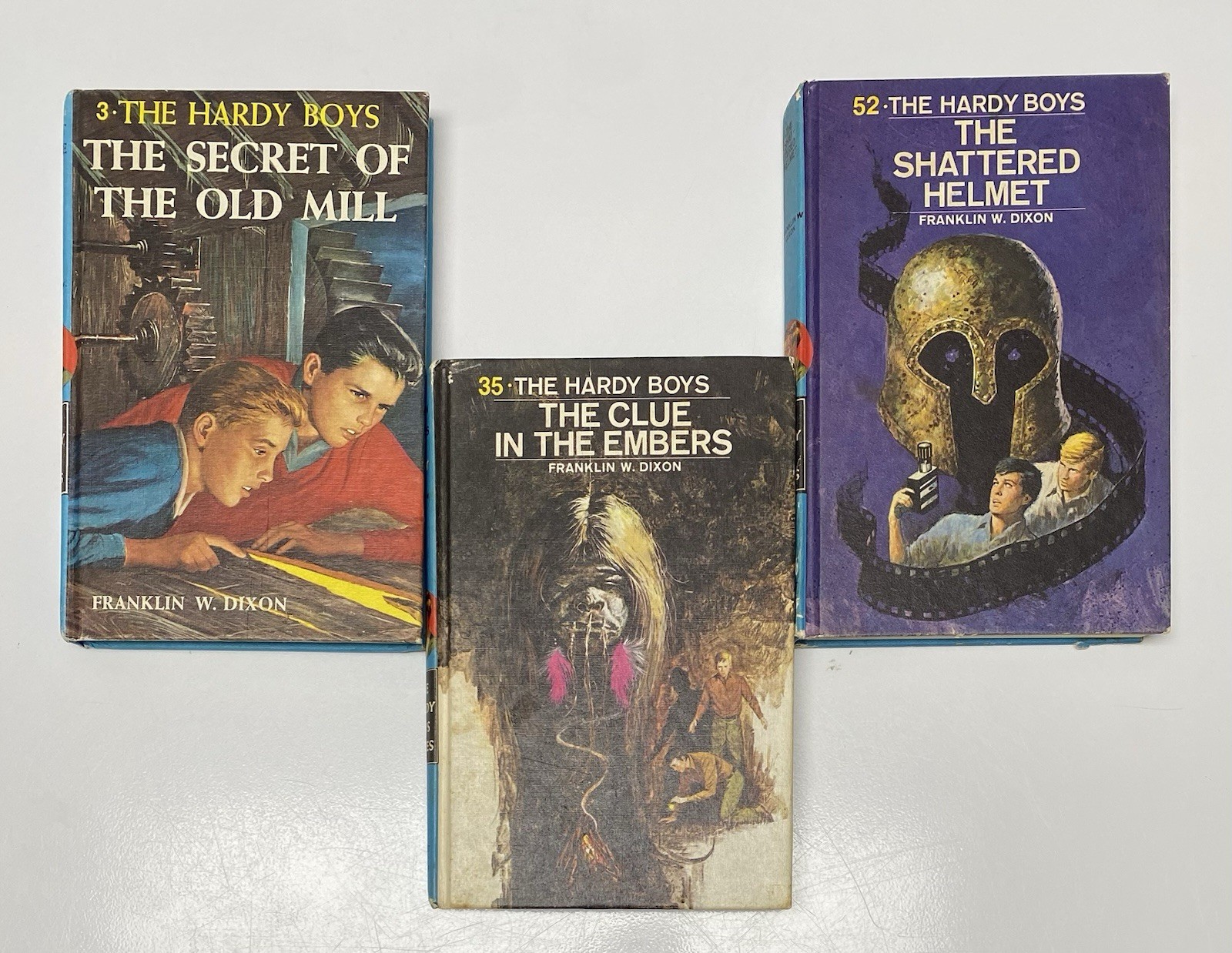 The Hardy Boys Vtg Lot Matte Books 3, 35, 52 Secret Old Mill, Embers, Helmet