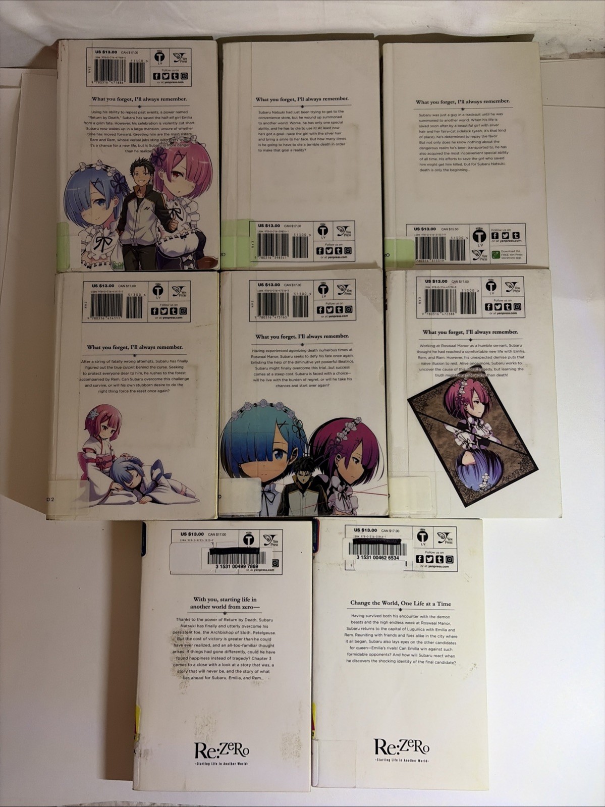 RE ZERO – STARTING LIFE IN ANOTHER WORLD ~ CHAPTERS 1, 2, 3 – Lot Of 8 Manga