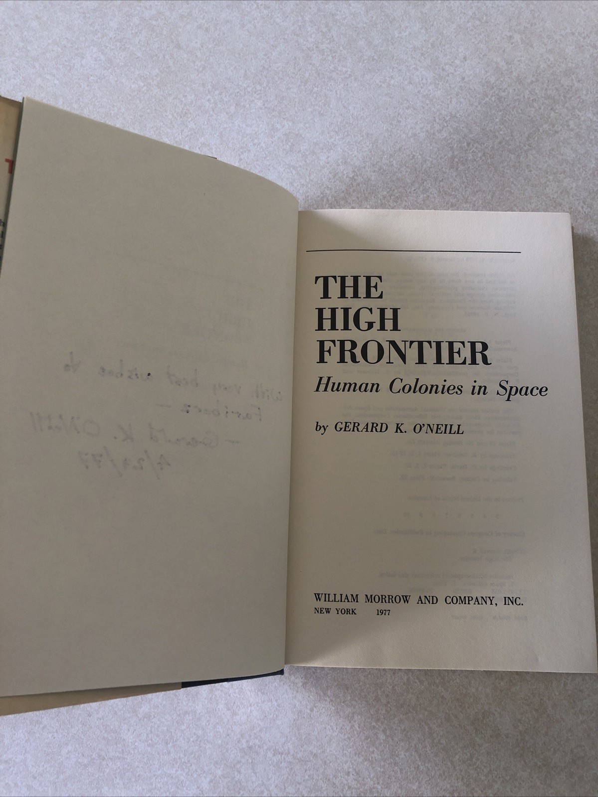 SIGNED- THE HIGH FRONTIER Human Colonies in Space HCDJ Gerard K O’Neill 1st RARE