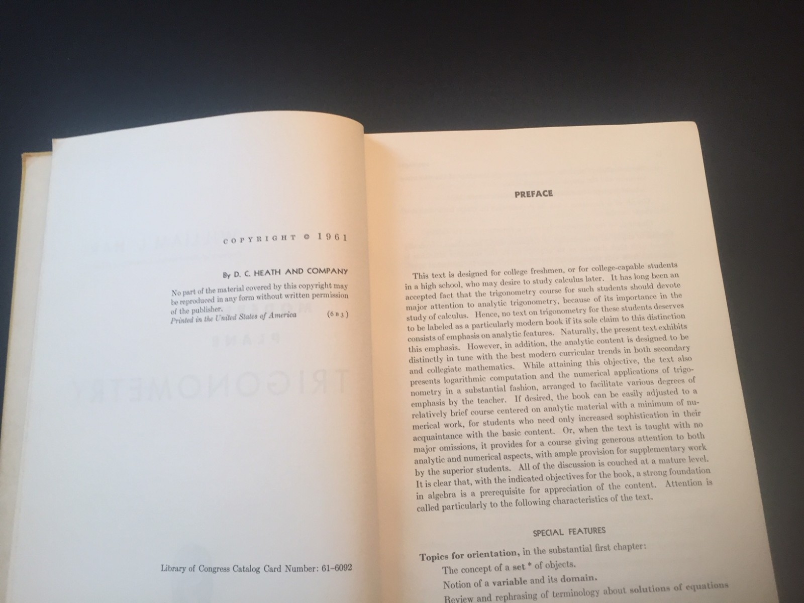 MODERN PLANE TRIGONOMETRY – William Hart – Hard Cover (c)1961 Heath and Company