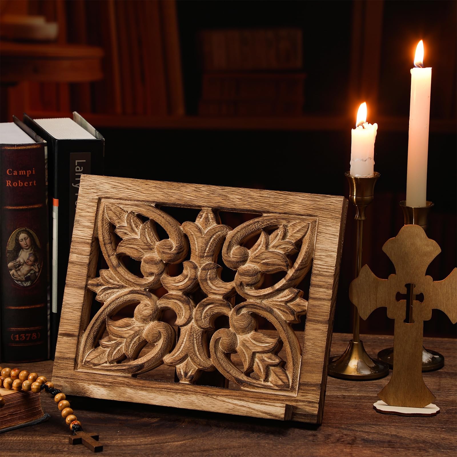 Ornate Wood Carved Bible or Missal Stand 10 x 8 Inch Catholic Church Book Hol