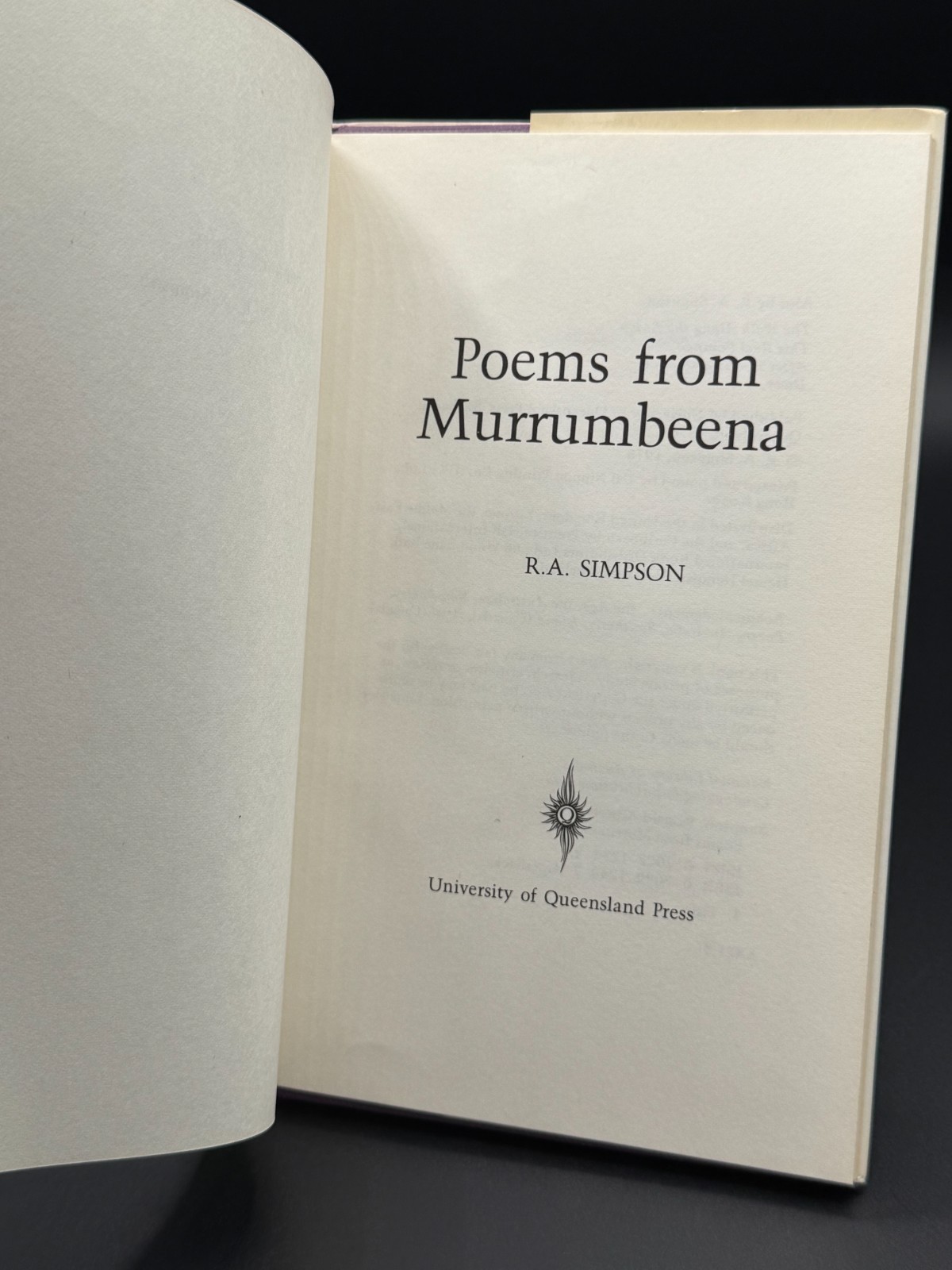 SIMPSON, R. A. Poems from Murrumbeena. University of Queensland, 1976. 1st/1st.