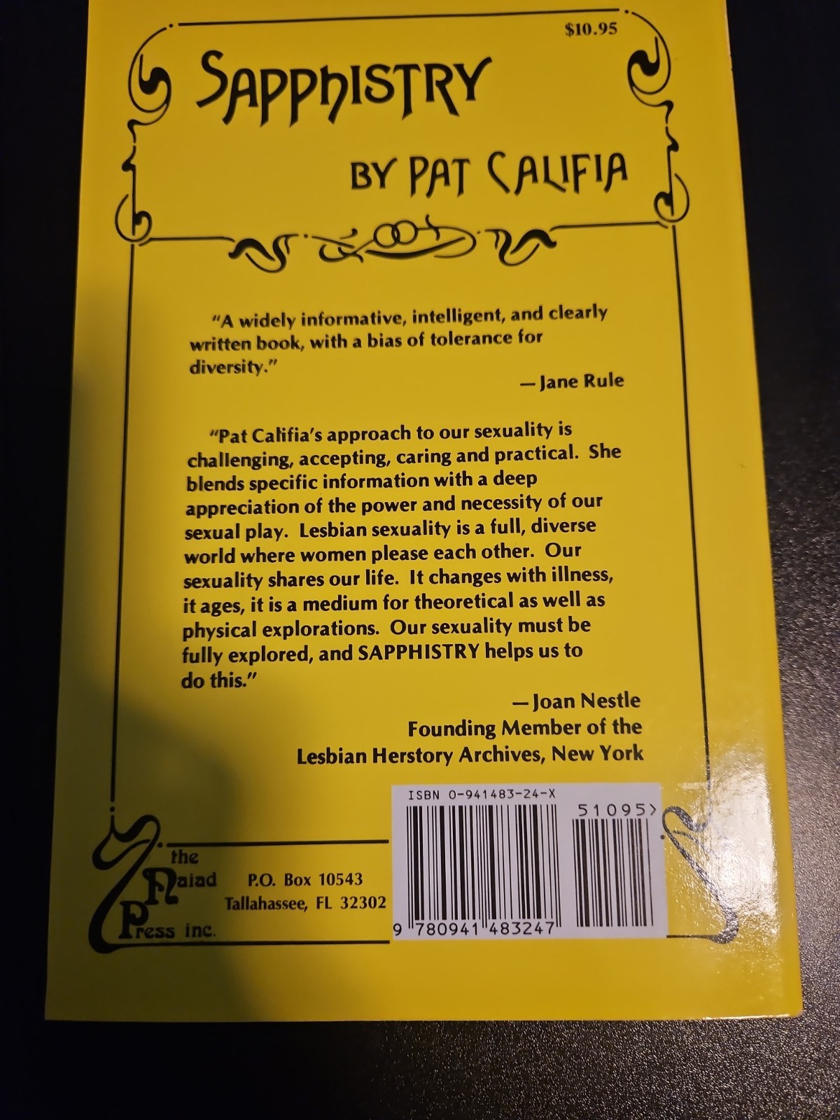 Sapphistry : The Book of Lesbian Sexuality by Pat Califia – 1996 – 3rd ed.