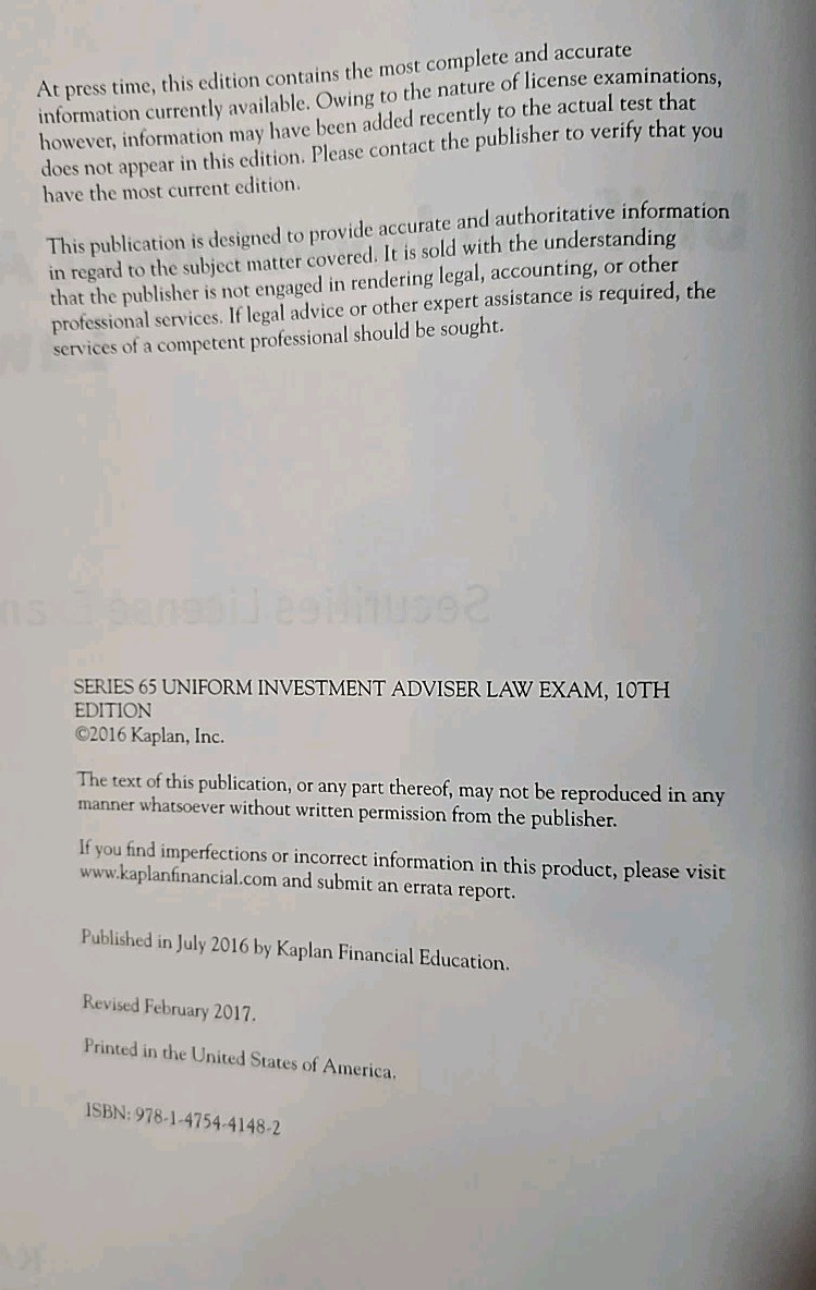 Kaplan Series 65 Exam Manual – Uniform Investment Adviser Law Study Guide