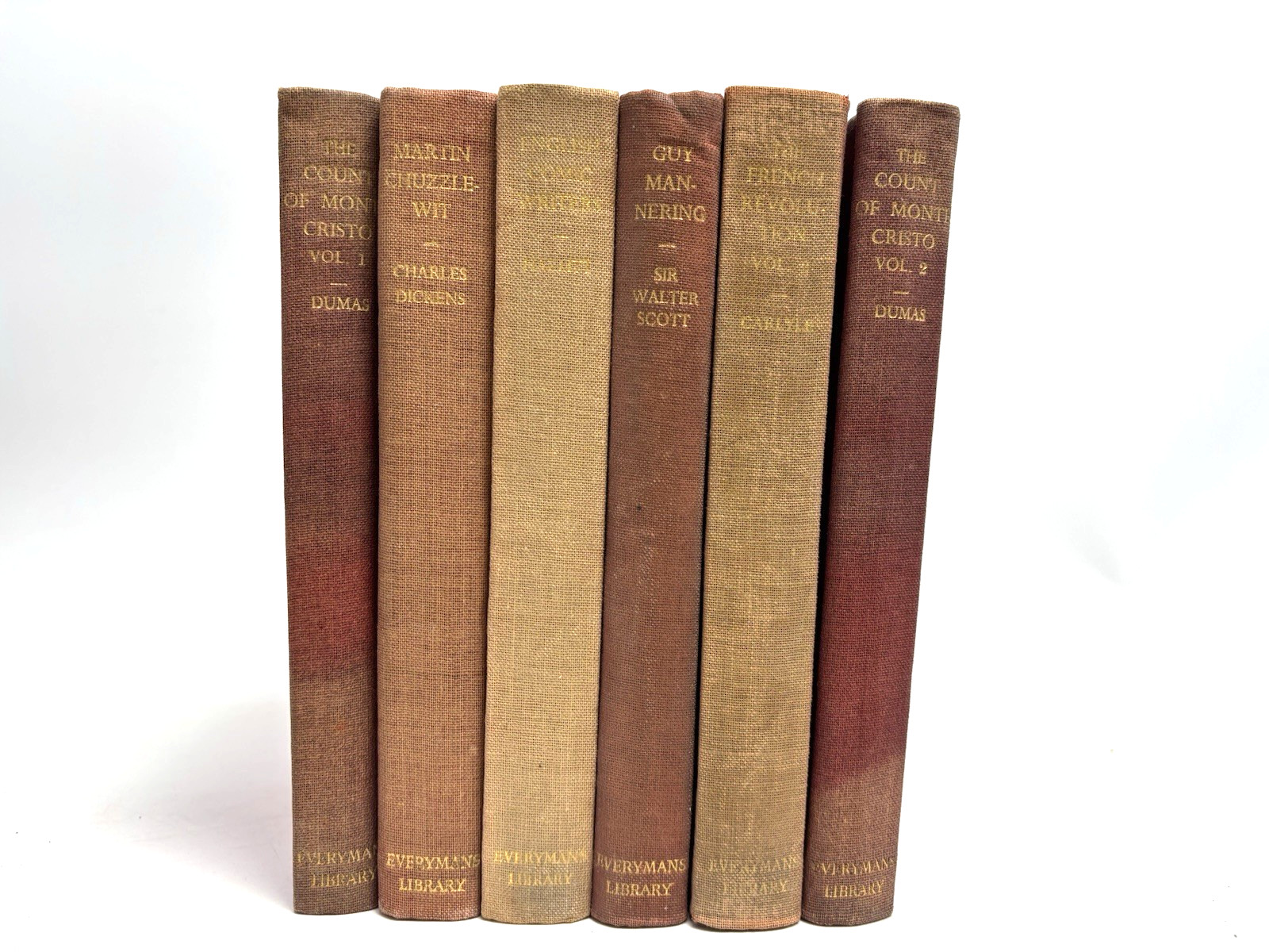 Collection of Small Old Books for Decoration. 13cm shelf space. 17.5cm Tall