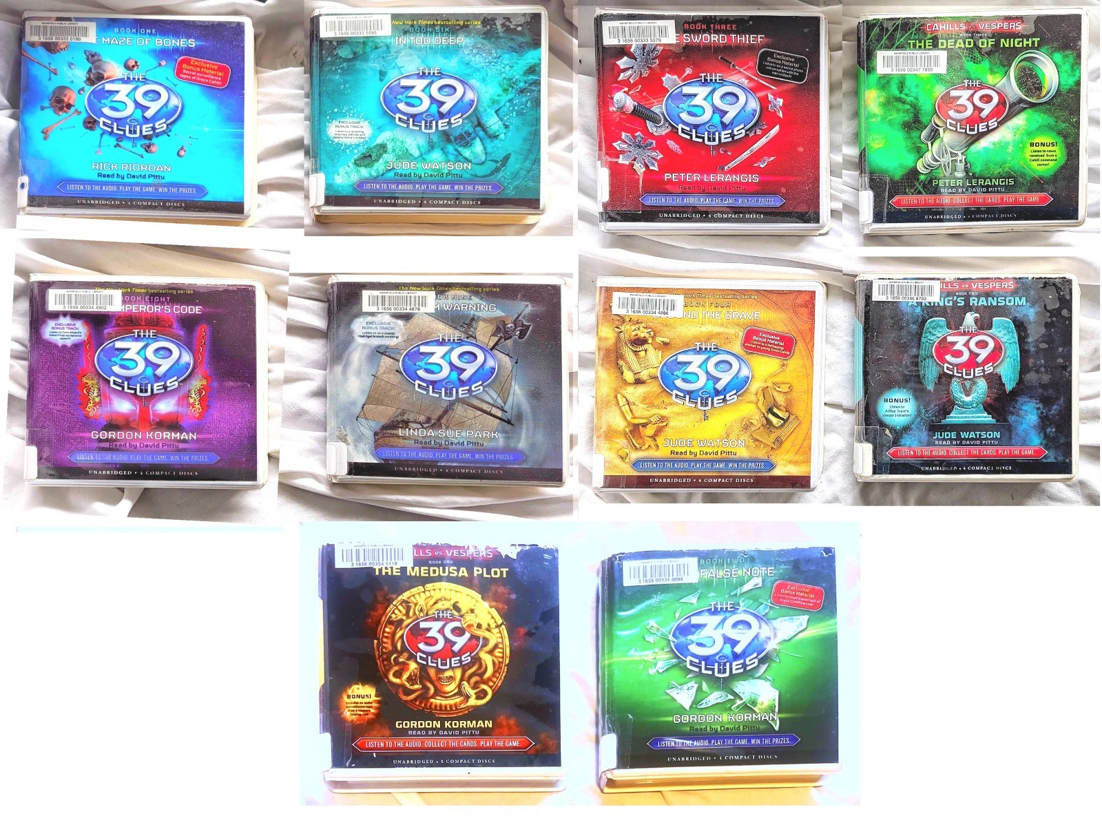 Lot🫆10🔴The 39 Clues💿Scholastic CD Audiobooks David Pittu🆓EXLIB📬Series 1 & 2