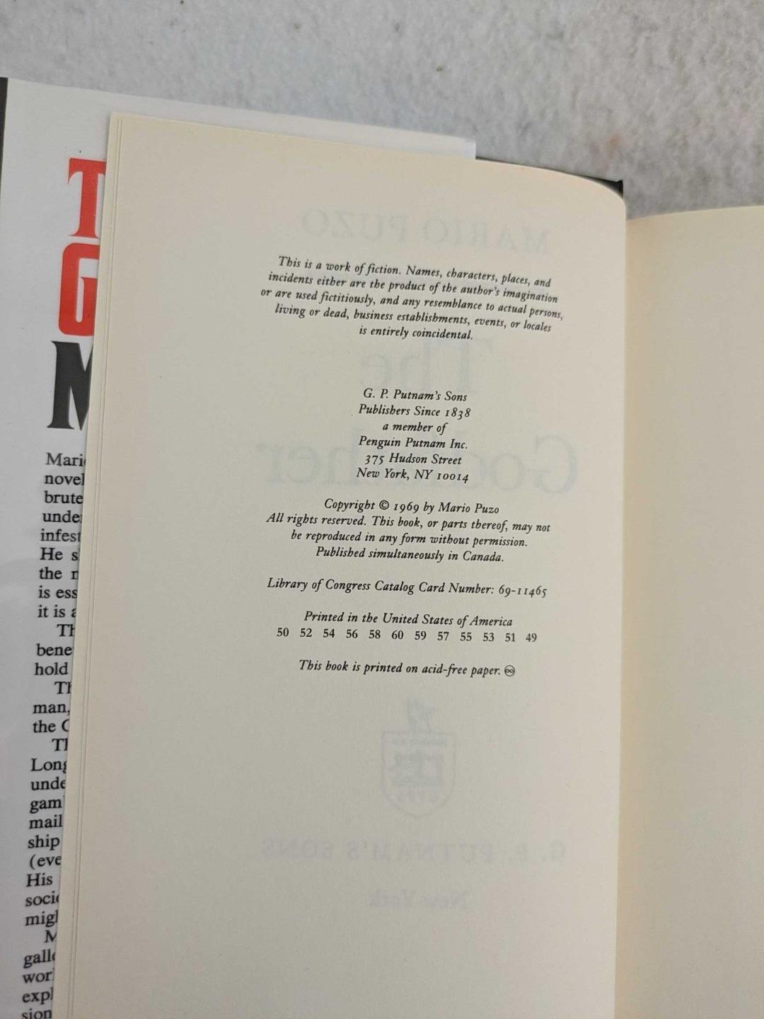 Mario Puzo THE GODFATHER 1969 G. P. Putnam’s Sons, NY Later Hardcover Printing
