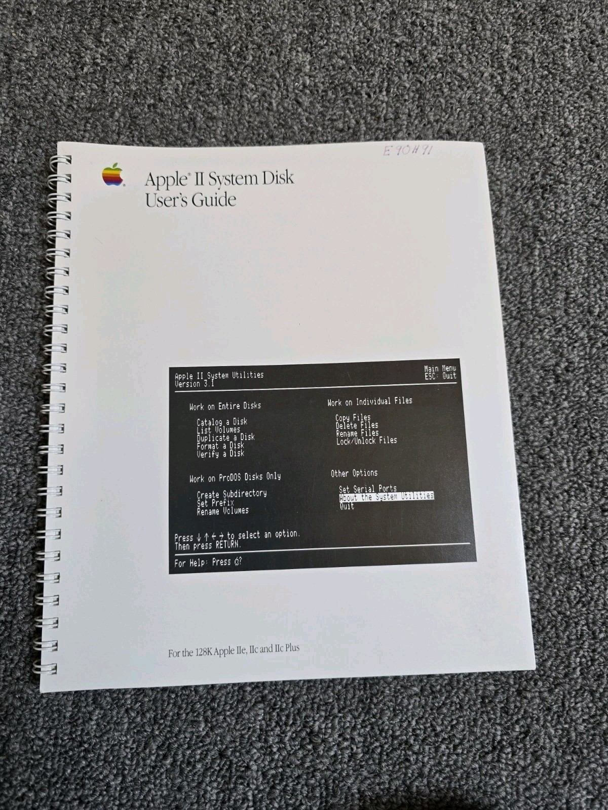 Apple II System Disk Users Guide Spiral Bound for 128K Apple IIe IIc IIc Plus