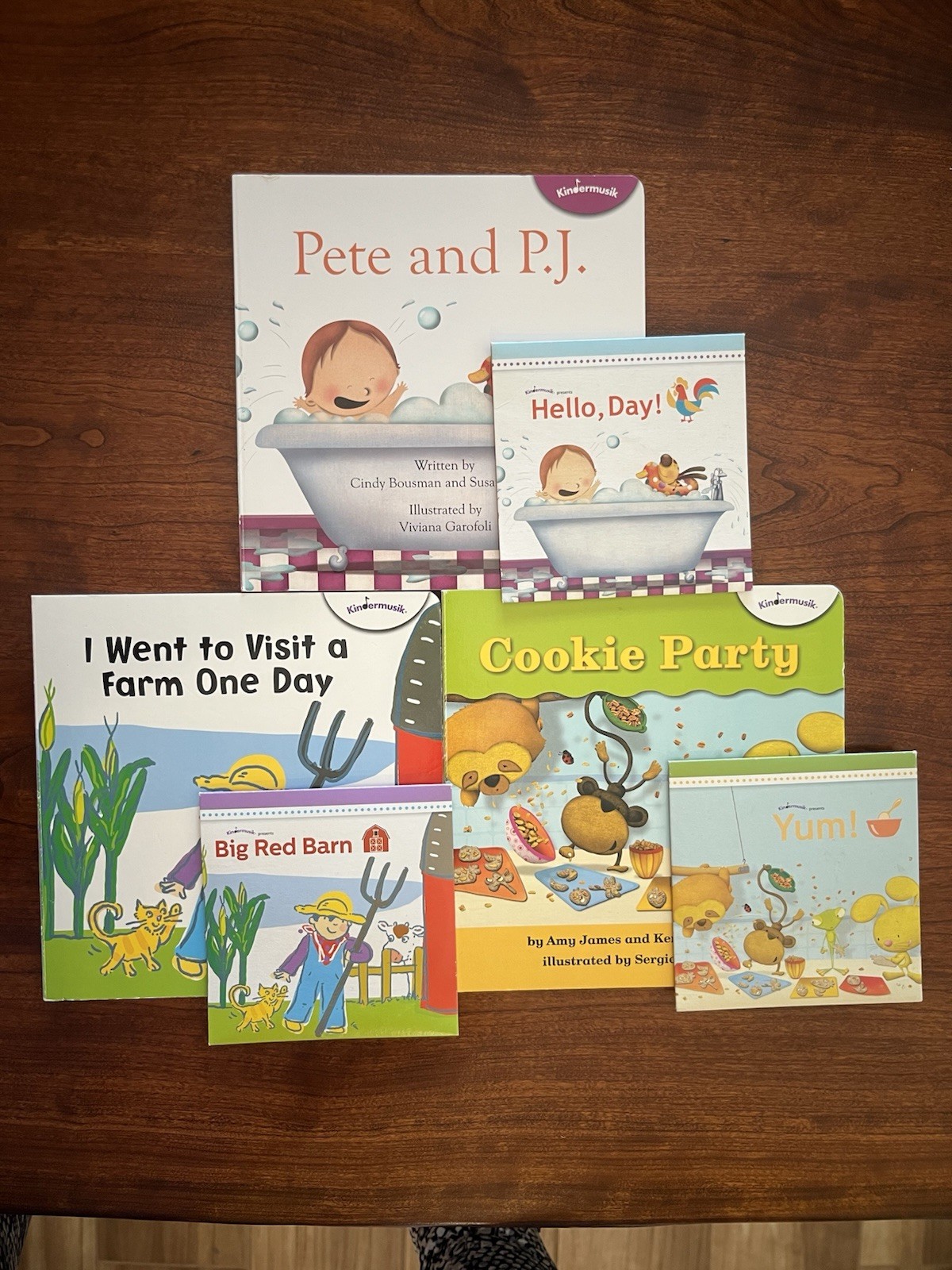 Three (3) Kindermusik Books and CDs ~Cookie Party ~ Pete & P.J. ~ Visit a Farm
