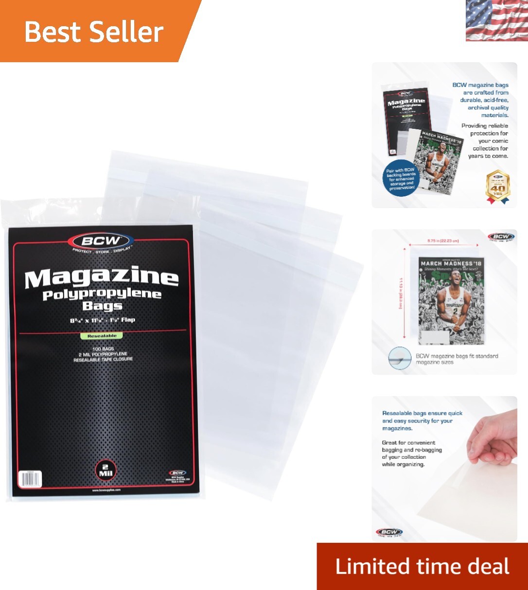 Crystal Clear Resealable Magazine Bags – 100 Count for Comic Book Protection
