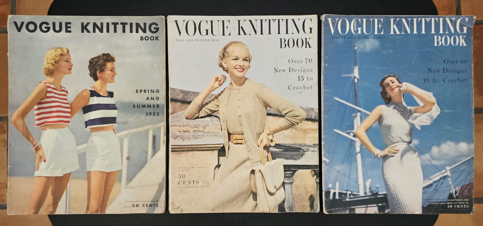 Lot of 3 1950s VOGUE KNITTING BOOK, Spring Summer 1952 Crochet Designs 1954 1955