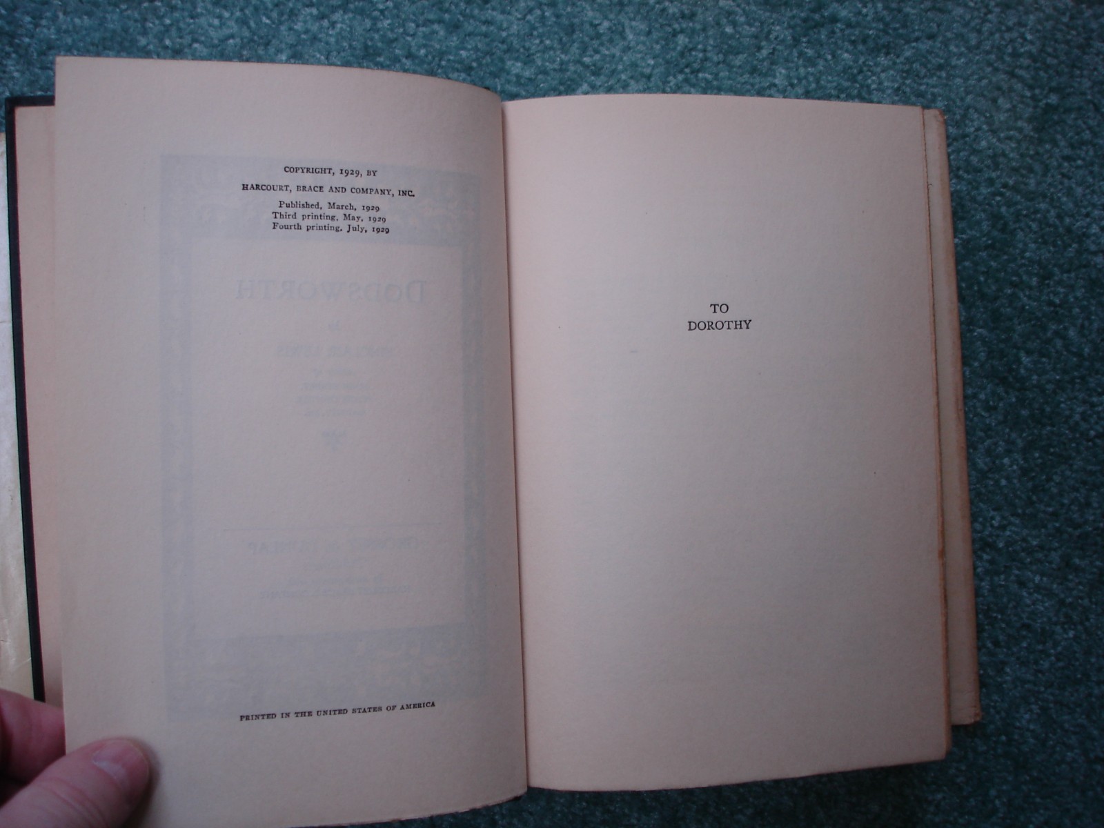 Dodsworth Sinclair Lewis Grosset & Dunlap hardcover 1929 fourth printing w/DJ