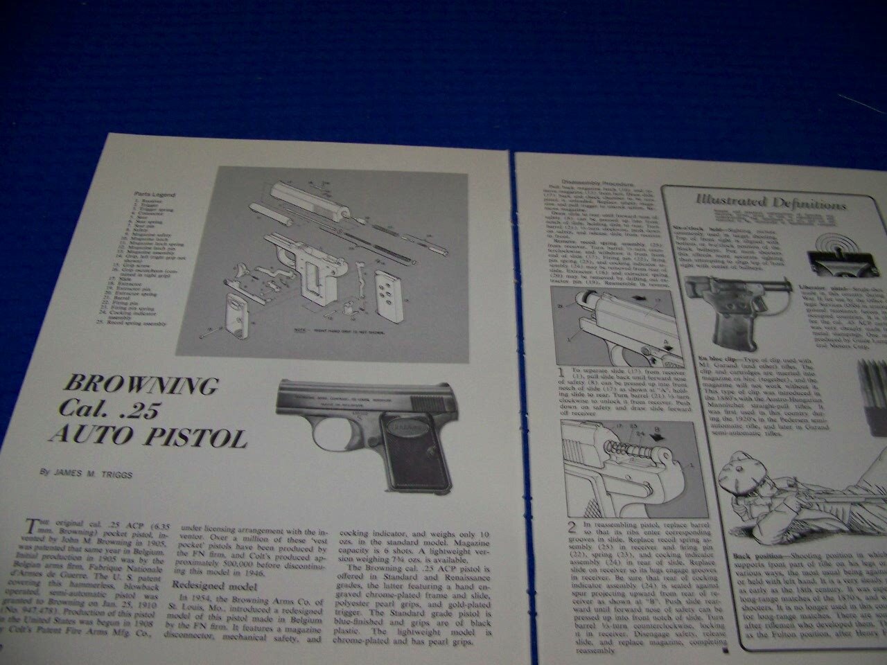 BROWNING (.25 CAL) AUTO PISTOL ..TAKEDOWN/EXPLODED VIEW..(739Z)