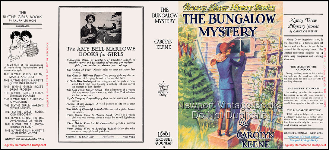 Nancy Drew #3 THE BUNGALOW MYSTERY Keene 1930 A-1 1st Printing G&D Remastered DJ