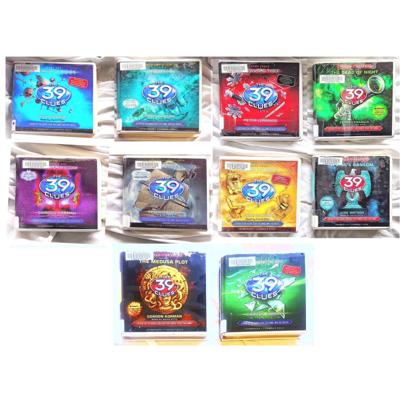 Lot🫆10🔴The 39 Clues💿Scholastic CD Audiobooks David Pittu🆓EXLIB📬Series 1 & 2