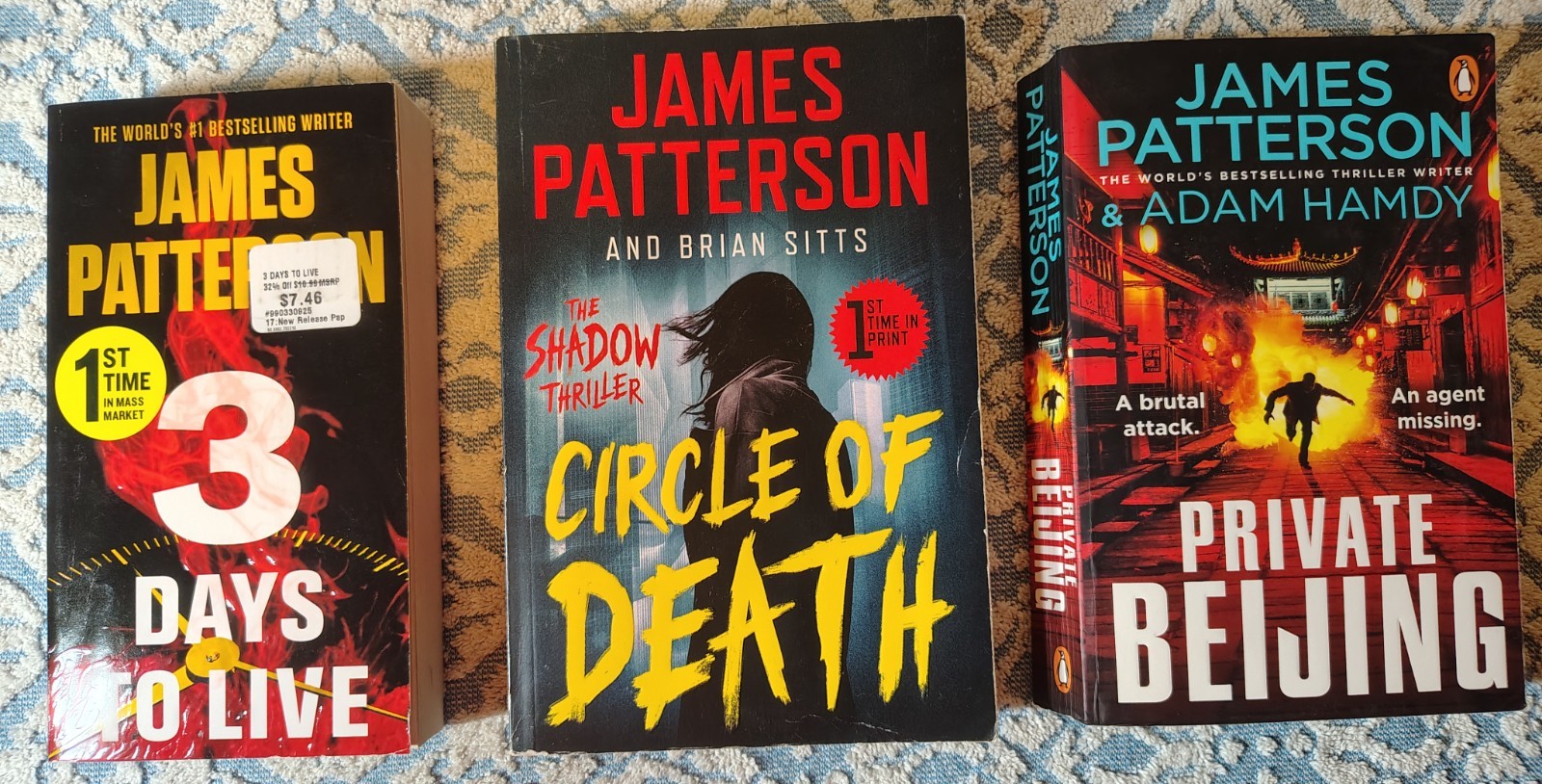 3 BOOK LOT! James Patterson – 3 Days to Live / Circle of Death / Private Beijing