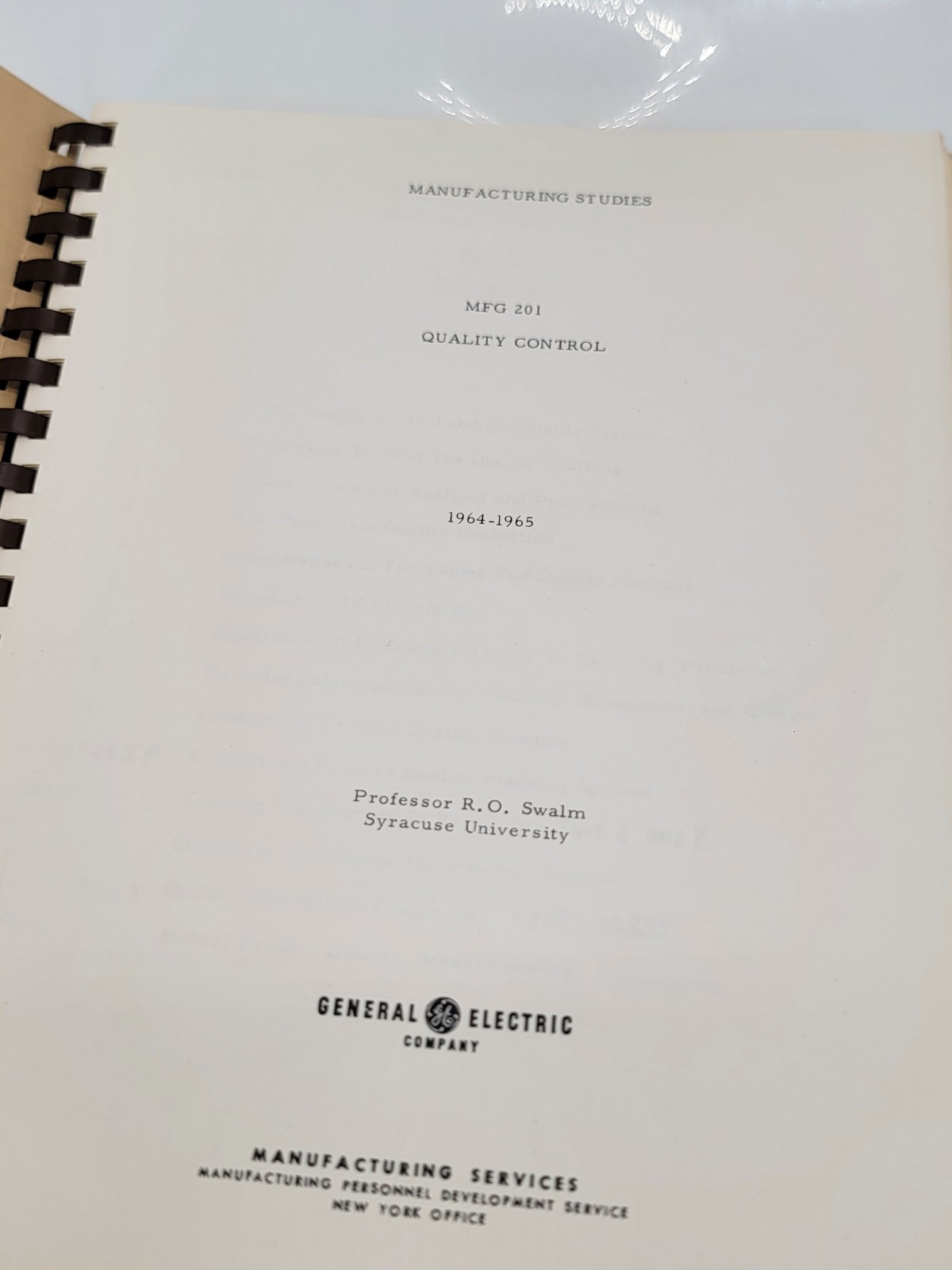 Manufacturing Education Service General Electric Studies GE MFG 201 1964-65