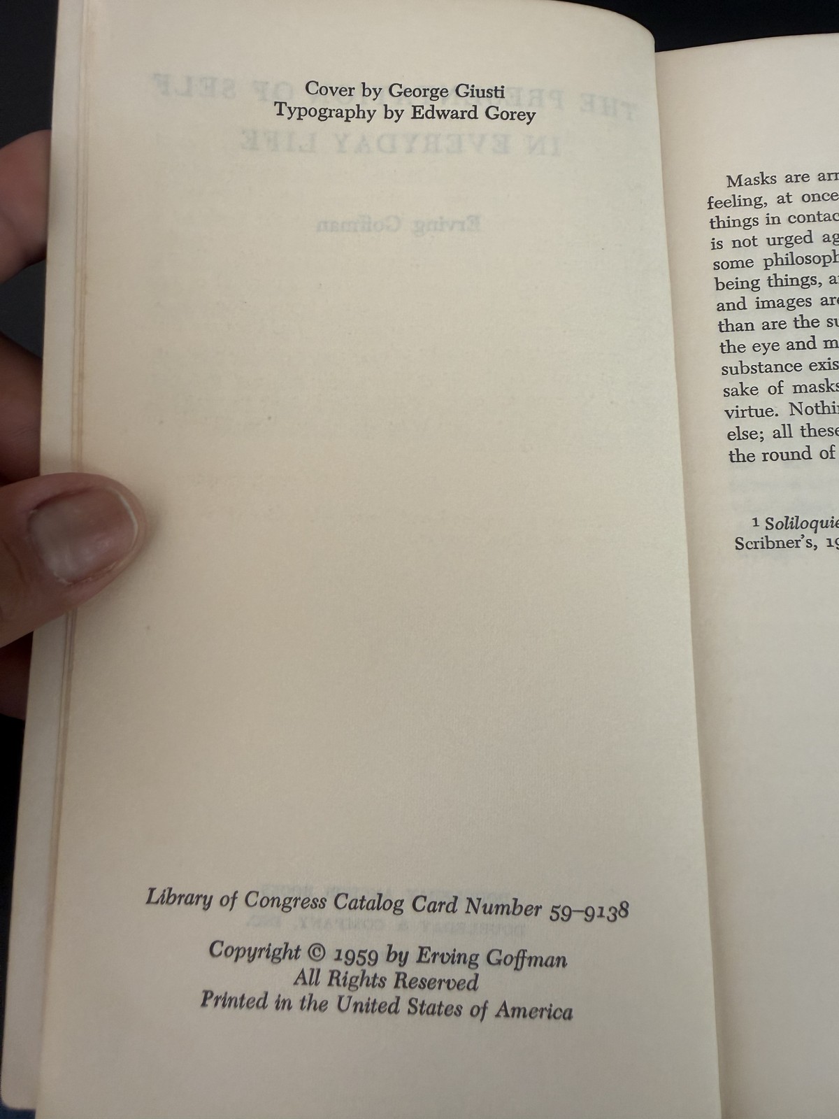 The Presentation of Self in Everyday Life Erving Goffman 1959 Anchor Original