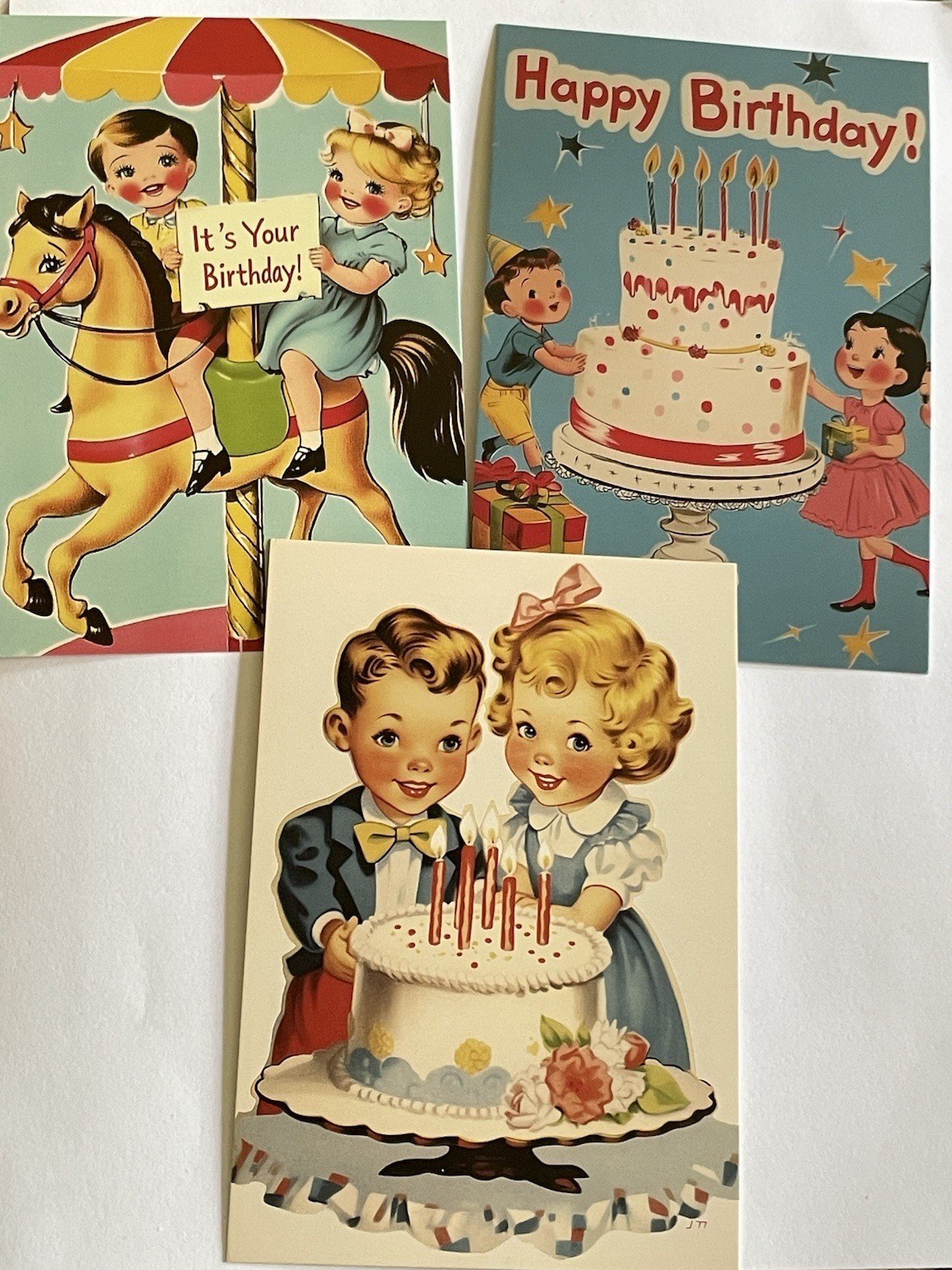 3 Happy Birthday Trading Cards Book Lovers Page Keeper Vintage Retro Children