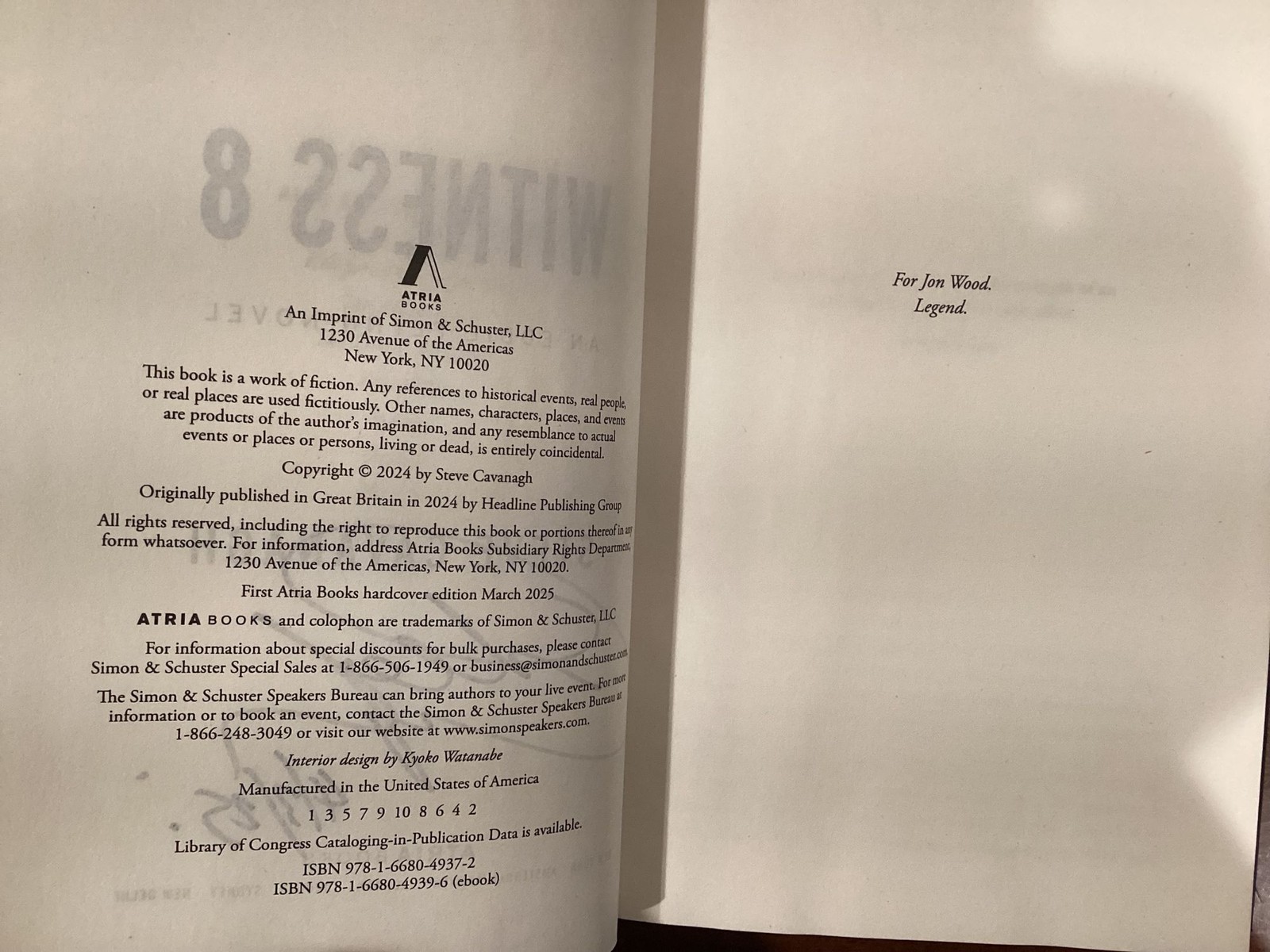 Steve Cavanagh / Witness 8 Eight signed & dated 1st Edition 2025